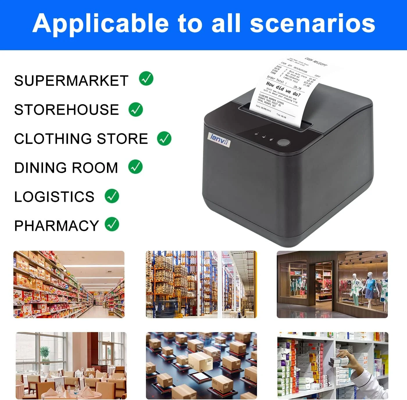 چاپگر حرارتی رسید 80 میلیمتری POS LENVII LV-R380 با برش خودکار، پورت USB و LAN، سازگار با ویندوز و مک، مناسب برای فروشگاههای خردهفروشی/سوپرمارکت/آشپزخانه/فروشگاه پوشاک و غیره چاپگر حرارتی رسید 80 میلیمتری POS LENVII LV-R380 با برش خودکار، پورت USB و LAN، سازگار با ویندوز و مک، مناسب برای فروشگاههای خردهفروشی/سوپرمارکت/آشپزخانه/فروشگاه پوشاک و غیره