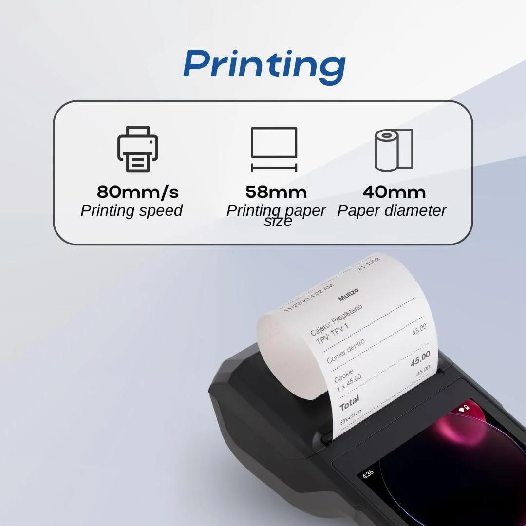 دستگاه پوز موبایل Multzo مدل H10 با پرینتر رسید حرارتی 58 میلیمتری و اندروید 13، صفحه نمایش لمسی 5.5 اینچی. تبلت فروشگاهی موبایل قابل حمل. اسکن بارکدهای 1D/2D/QR. پشتیبانی از 5G. رم 2 گیگابایتی + رام 16 گیگابایتی (مشکی) دستگاه پوز موبایل Multzo مدل H10 با پرینتر رسید حرارتی 58 میلیمتری و اندروید 13، صفحه نمایش لمسی 5.5 اینچی. تبلت فروشگاهی موبایل قابل حمل. اسکن بارکدهای 1D/2D/QR. پشتیبانی از 5G. رم 2 گیگابایتی + رام 16 گیگابایتی (مشکی)