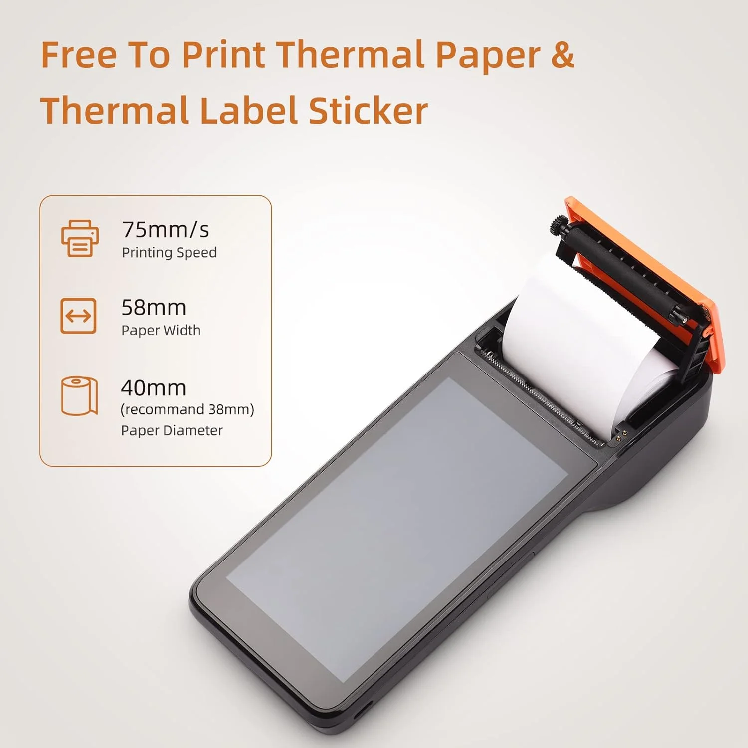 پرینتر رسید حرارتی POS قابل حمل Irfora H5 3G با سیستم عامل اندروید 8.1، اسکنر بارکد 1D/2D، ترمینال PDA با صفحه لمسی 5.0 اینچی و چاپ لیبل حرارتی 58 میلی متری برای سوپرمارکت و رستوران پرینتر رسید حرارتی POS قابل حمل Irfora H5 3G با سیستم عامل اندروید 8.1، اسکنر بارکد 1D/2D، ترمینال PDA با صفحه لمسی 5.0 اینچی و چاپ لیبل حرارتی 58 میلی متری برای سوپرمارکت و رستوران