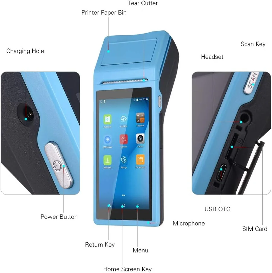 lilistore ترمینال POS هوشمند چاپگر PDA دستی همه کاره پرینترهای قابل حمل بی سیم عملکرد ترمینال پرداخت هوشمند ارتباط BT/WiFi/USB OTG/3G lilistore ترمینال POS هوشمند چاپگر PDA دستی همه کاره پرینترهای قابل حمل بی سیم عملکرد ترمینال پرداخت هوشمند ارتباط BT/WiFi/USB OTG/3G