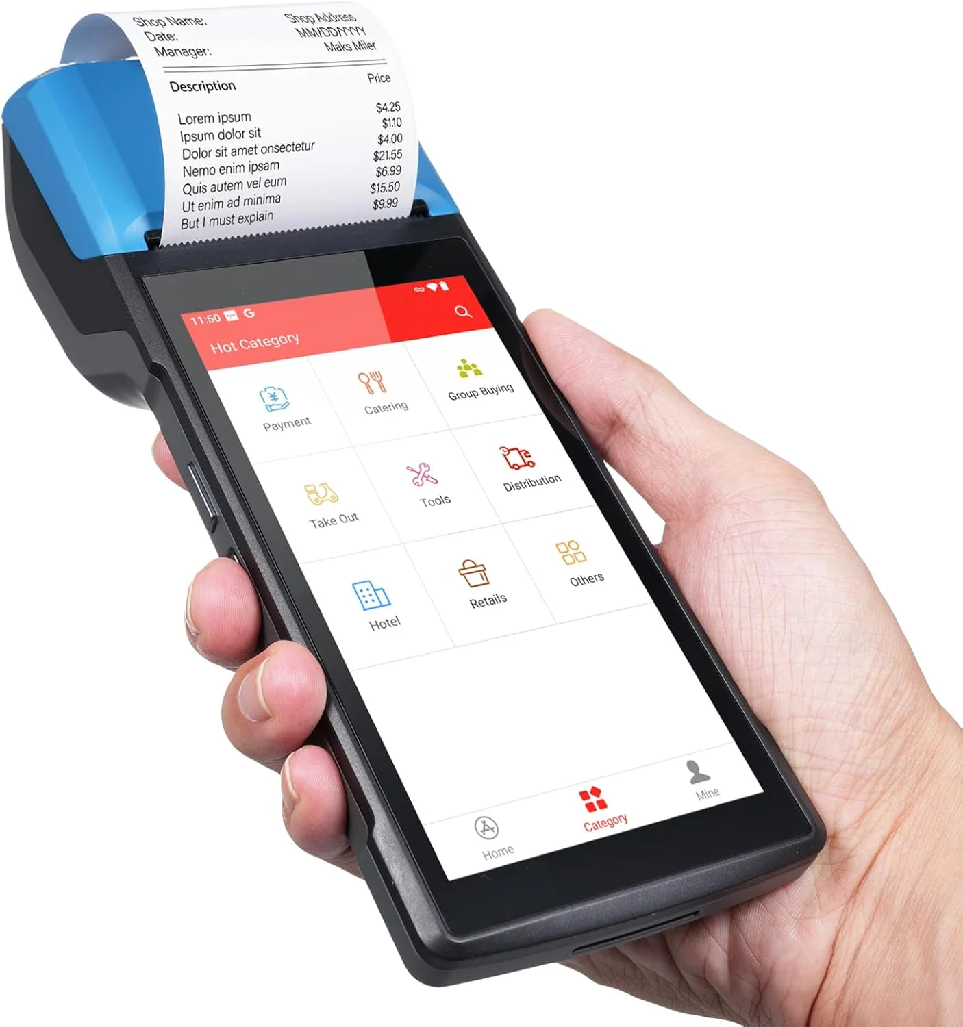 دستگاه PDA POS قابل حمل Bisofice 4G با اندروید 13.0، چاپگر رسید، 2 گیگابایت رم + 16 گیگابایت حافظه داخلی، دوربین 5 مگاپیکسل، اسکنر بارکد 1D 2D، اتصال کامل شبکه Wifi/Gps/BT/4G، صفحه لمسی 5 اینچی، چاپ حرارتی برچسب با عرض 58 میلی متر