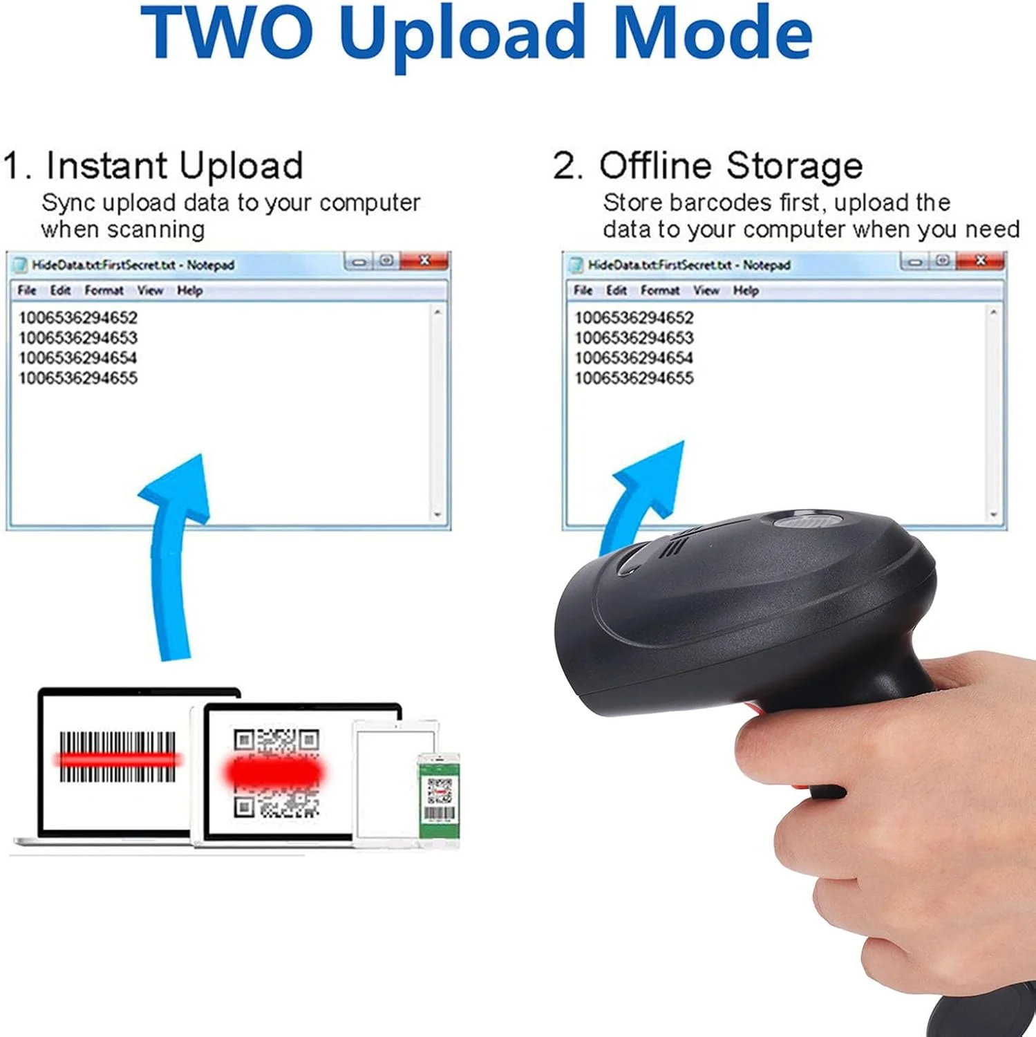 اسکنر بارکد بی سیم 2 4G و کد 1D با دقت بالا، اسکن سریع و رمزگشایی برای سوپرمارکت، انبار اکسپرس و صنایع مختلف