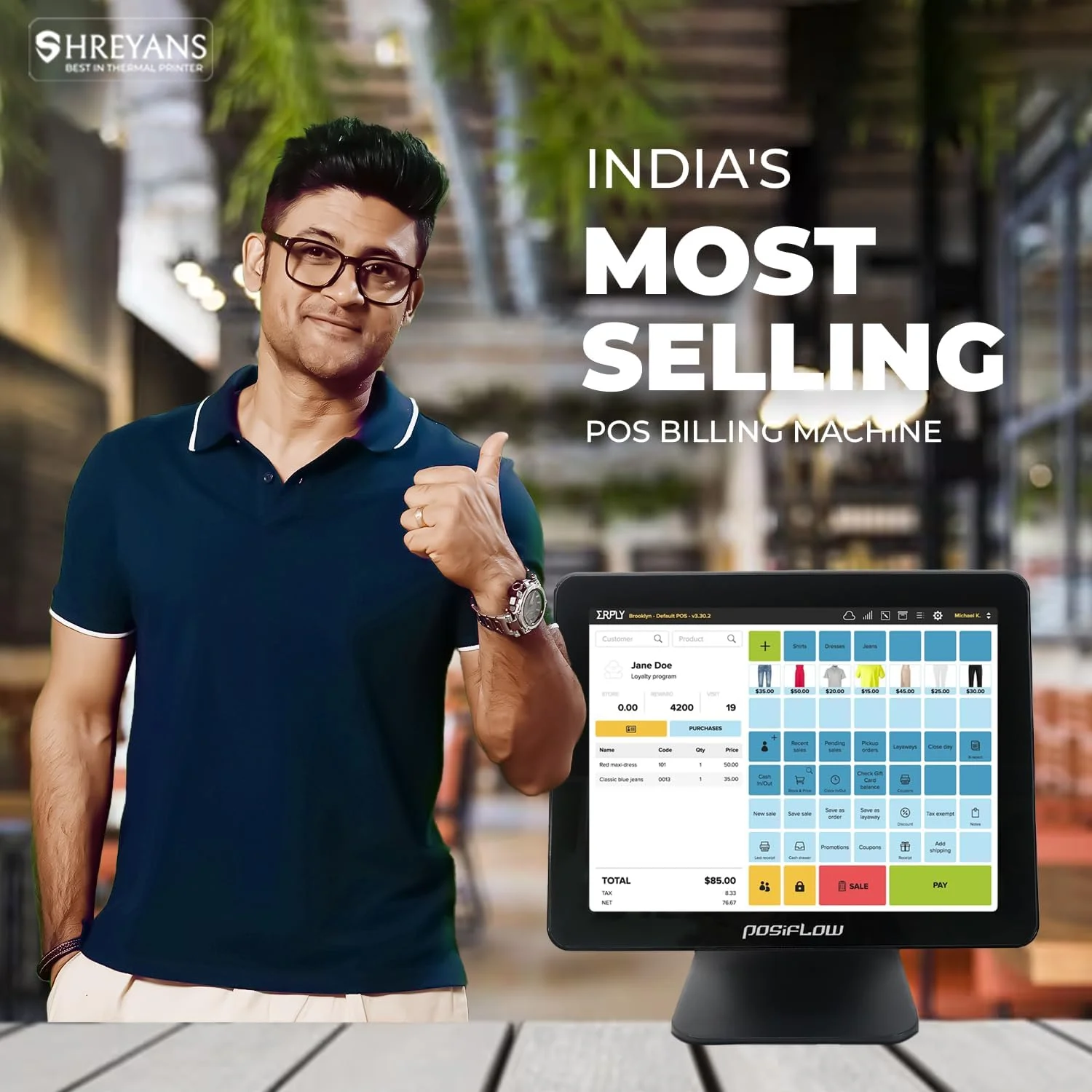 سیستم پوز لمسی ویندوزی SHREYANS Posiflow با نرم افزار حسابداری رایگان و پرینتر حرارتی 3 اینچی برش خودکار | بهترین برای رستوران ها، فروشگاه های خرده فروشی، سوپرمارکت ها، فروشگاه های مواد غذایی