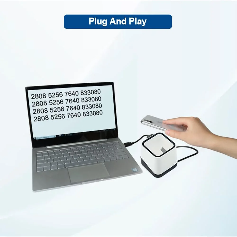 اسکنر بارکد رومیزی USB با سیم، اسکن خودکار بدون دست حسگر تصویر بارکد خوان QR 2D برای انبار، سوپرمارکت، فروشگاه خرده فروشی، سیستم پوز کتابفروشی (USB با سیم)