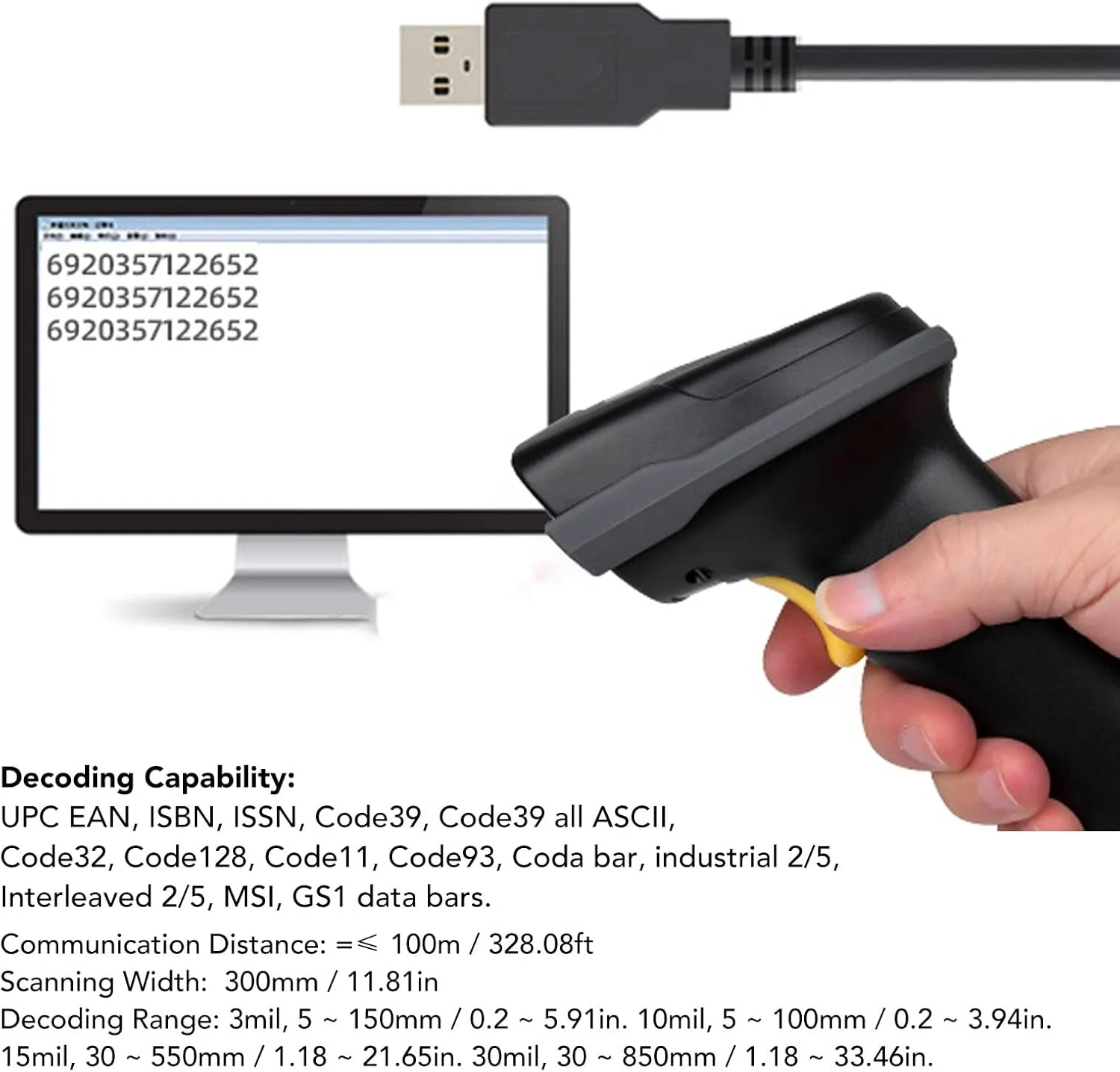 اسکنر بارکد دستی Marhynchus، اسکن سریع بارکد دوبعدی بی‌سیم 2.4G با پایه شارژ و دریافت‌کننده برای فروشگاه، سوپرمارکت، انبار