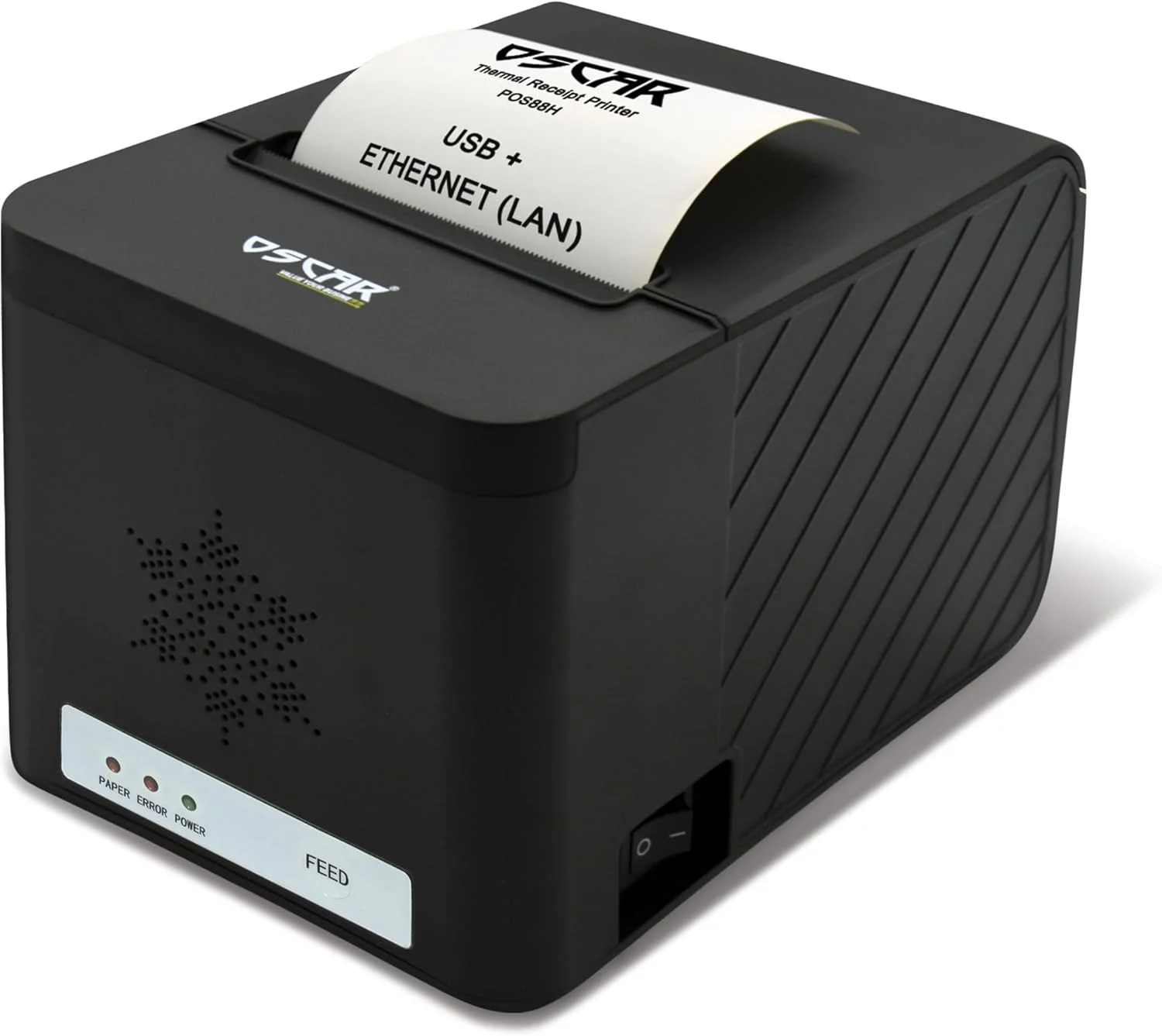 چاپگر رسید حرارتی 80 میلی‌متری OSCAR POS88H با برش خودکار، USB+LAN و پشتیبانی از ESC-POS (مشکی)