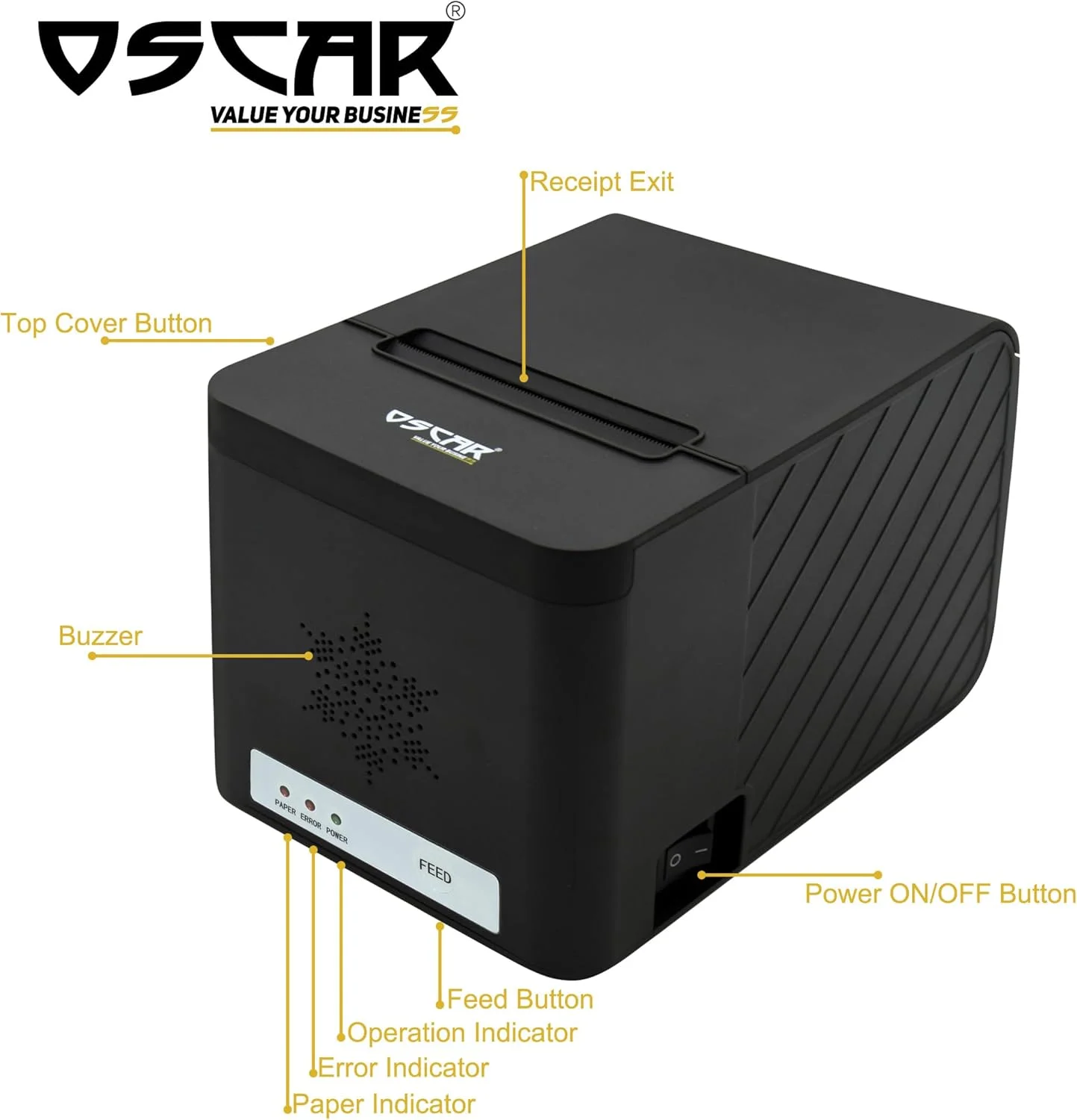 چاپگر رسید حرارتی 80 میلی‌متری OSCAR POS88H با برش خودکار، USB+LAN و پشتیبانی از ESC-POS (مشکی)