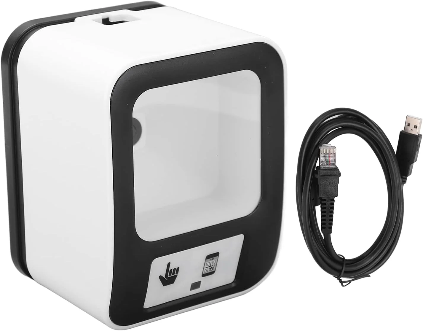 اسکنر بارکد رومیزی USB، بارکد خوان چند جهته بدون نیاز به دست، حساسیت بالا، زاویه اسکن گسترده، پاسخ سریع برای خرده فروشی، انبارداری، تدارکات ABS 100mm x 72mm x 85mm