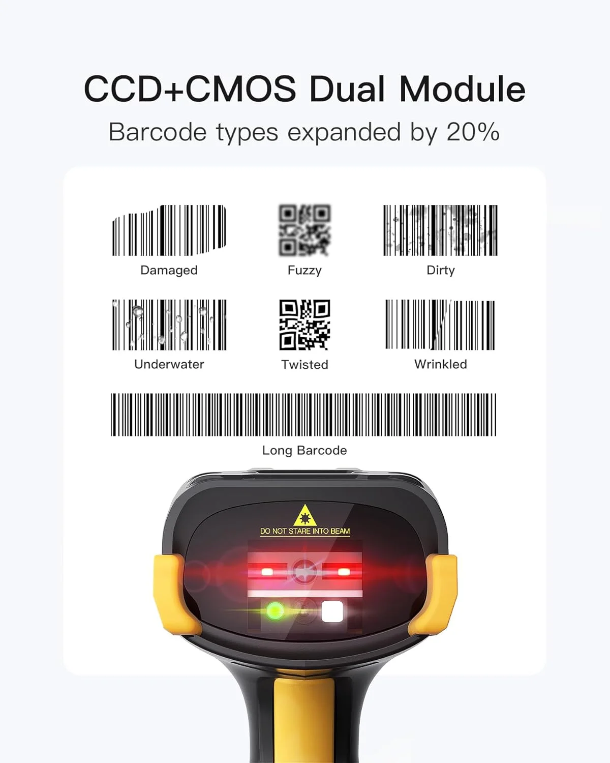 اسکنر بارکد بلوتوثی Inateck، اسکنر دستی بی‌سیم 2D 1D، اسکنر کد QR، مجهز به صفحه لمسی و پایه هوشمند، ماژول‌های دوگانه CMOS+CCD، محدوده اسکن بزرگتر، پشتیبانی از SDK برنامه، P8.