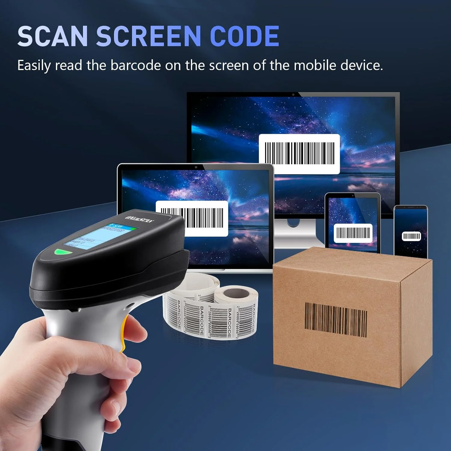 بارکد اسکنر بی سیم 1D، بارکد خوان ONEWSCAN با پایه شارژ هوشمند، اتصال بی سیم 2.4G و USB سیمی، اتصال آسان و سریع، اسکنر بارکد دستی با صفحه نمایش بارکد اسکنر بی سیم 1D، بارکد خوان ONEWSCAN با پایه شارژ هوشمند، اتصال بی سیم 2.4G و USB سیمی، اتصال آسان و سریع، اسکنر بارکد دستی با صفحه نمایش