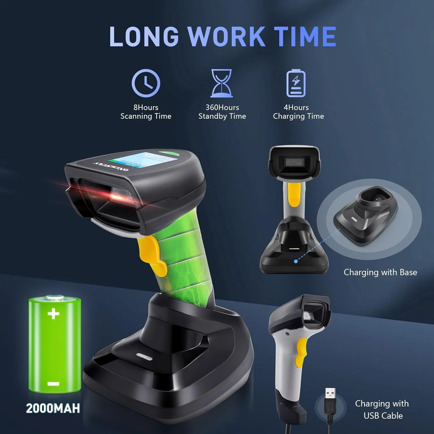 بارکد اسکنر بی سیم 1D، بارکد خوان ONEWSCAN با پایه شارژ هوشمند، اتصال بی سیم 2.4G و USB سیمی، اتصال آسان و سریع، اسکنر بارکد دستی با صفحه نمایش بارکد اسکنر بی سیم 1D، بارکد خوان ONEWSCAN با پایه شارژ هوشمند، اتصال بی سیم 2.4G و USB سیمی، اتصال آسان و سریع، اسکنر بارکد دستی با صفحه نمایش