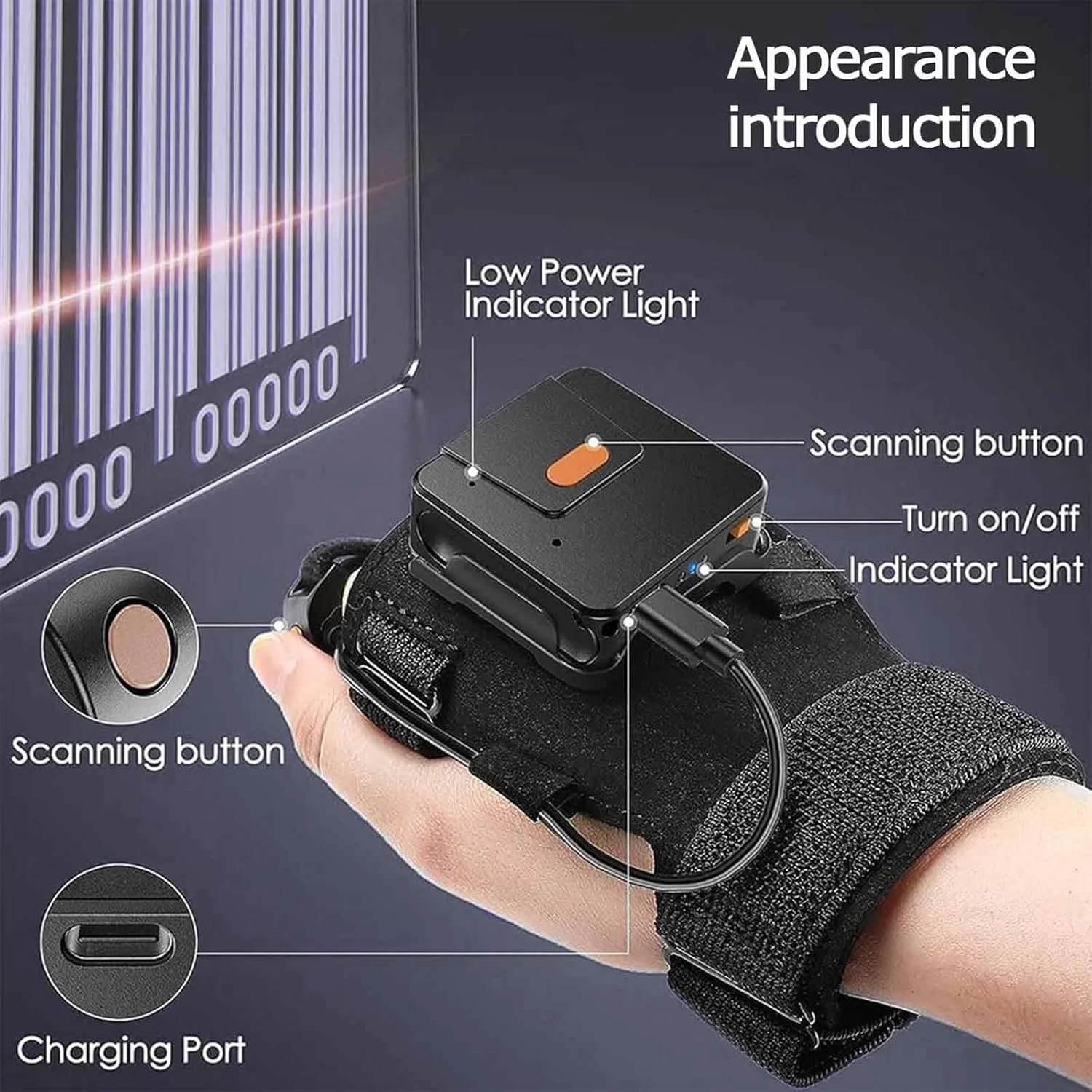 اسکنر بارکد قابل حمل، اسکنر اثر انگشت کد QR بی سیم یک بعدی دو بعدی، پوشیدنی با دست های چپ و راست، مورد استفاده برای بازرسی کالا، تدارکات، تحویل اکسپرس، مشکی اسکنر بارکد قابل حمل، اسکنر اثر انگشت کد QR بی سیم یک بعدی دو بعدی، پوشیدنی با دست های چپ و راست، مورد استفاده برای بازرسی کالا، تدارکات، تحویل اکسپرس، مشکی