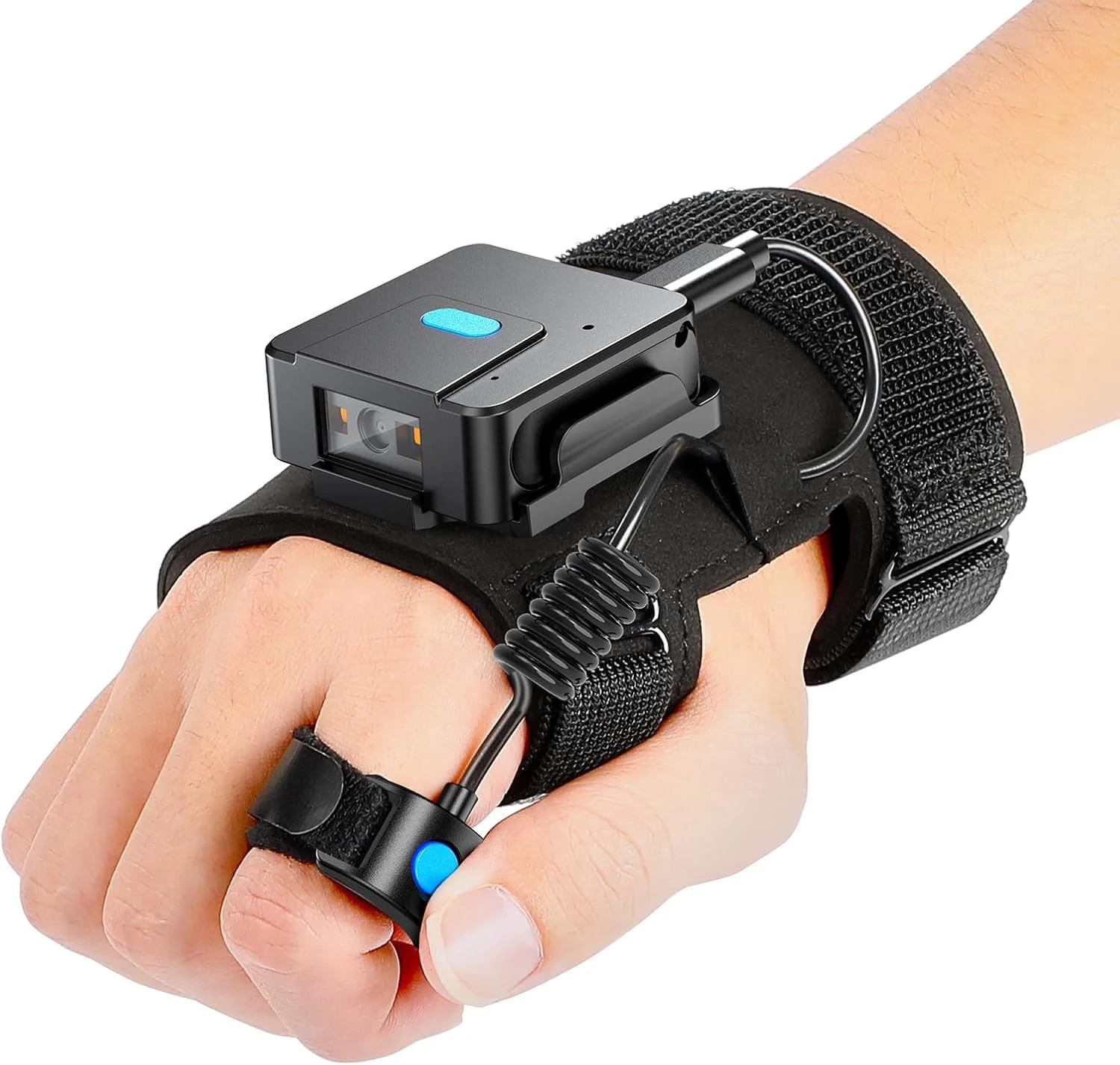 اسکنر کد QR دستکشی پوشیدنی، اسکنر بارکد بلوتوثی انگشتی 1D و 2D برای دست چپ و راست، خواننده موجودی بی سیم قابل حمل سازگار با آیفون، آیپد، تبلت های اندرویدی (مشکی)