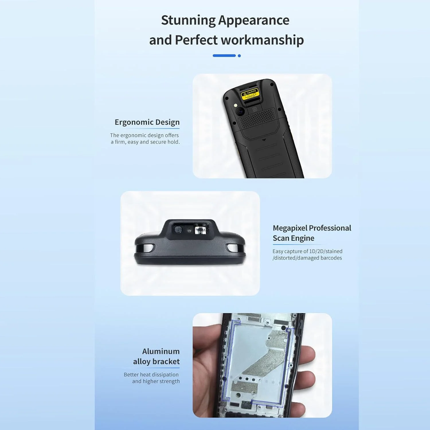 اسکنر بارکد دستی کامپیوتر موبایل، اسکنر PDA صفحه لمسی 4 اینچی با موتور اسکن بارکد 1D/2D، 4G LTE، LAN و WiFi، برای لجستیک انبار اسکنر بارکد دستی کامپیوتر موبایل، اسکنر PDA صفحه لمسی 4 اینچی با موتور اسکن بارکد 1D/2D، 4G LTE، LAN و WiFi، برای لجستیک انبار