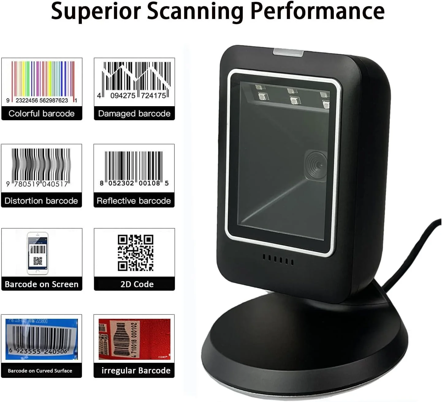 اسکنر بارکد JVAYJH، اسکنر بارکد دو بعدی همه جانبه رومیزی با حسگر خودکار، خواننده ماتریس داده، بارکد خوان USB سوپرمارکت، کد QR 1D 2D اسکنر بارکد JVAYJH، اسکنر بارکد دو بعدی همه جانبه رومیزی با حسگر خودکار، خواننده ماتریس داده، بارکد خوان USB سوپرمارکت، کد QR 1D 2D