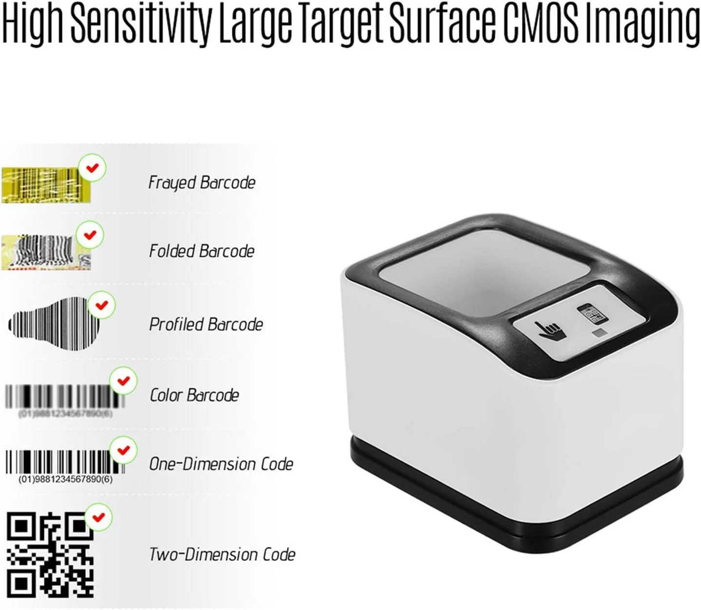 بارکد خوان SUNNEEN 2200 بارکد خوان 1D/2D/QR بارکد خوان تصویر CMOS بارکد خوان رومیزی USB بارکد خوان همه جهته صفحه نمایش بارکد خوان