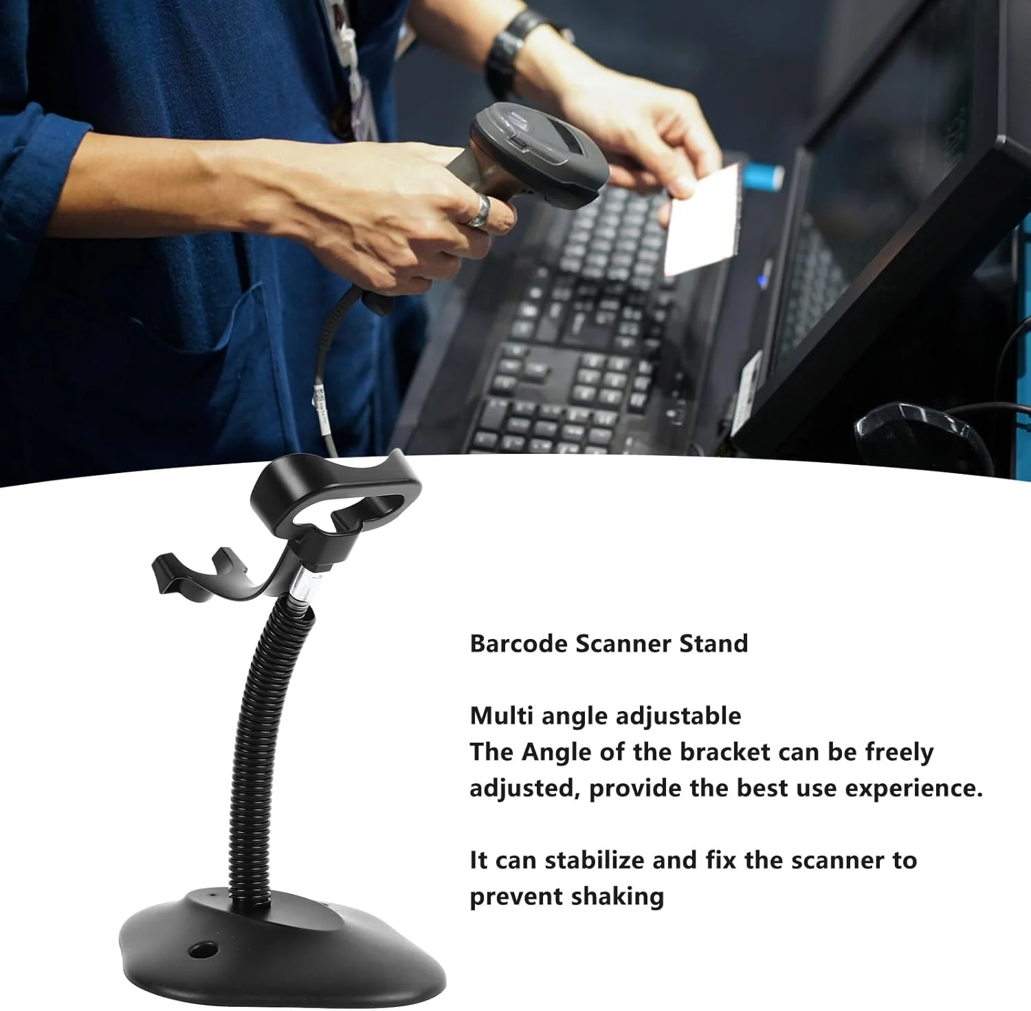 پایه اسکنر بارکد Asixxsix، نگهدارنده قابل تنظیم اسکنر بارکد با گردن غازی، پایه اسکنر بارکد جهانی با نصب آسان، گردن غازی برای سوپرمارکت، فروشگاه خرده فروشی، مدرسه