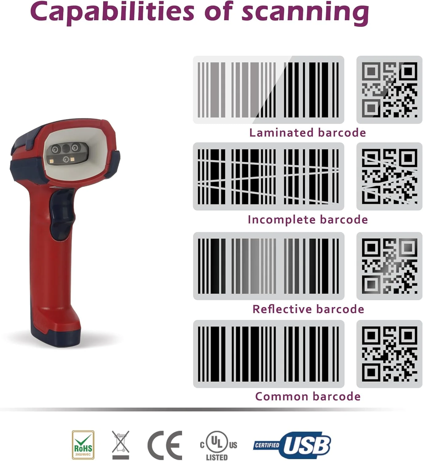 اسکنر بارکدخوان صنعتی مقاوم OSCAR UniDust II 2D QR 1D اتوماتیک، USB+Virtual COM، سیمی با پایه، اسکن کد QR از موبایل، اندروید، iOS، MacOS، ویندوز، سرعت فوق العاده بالا، قرمز