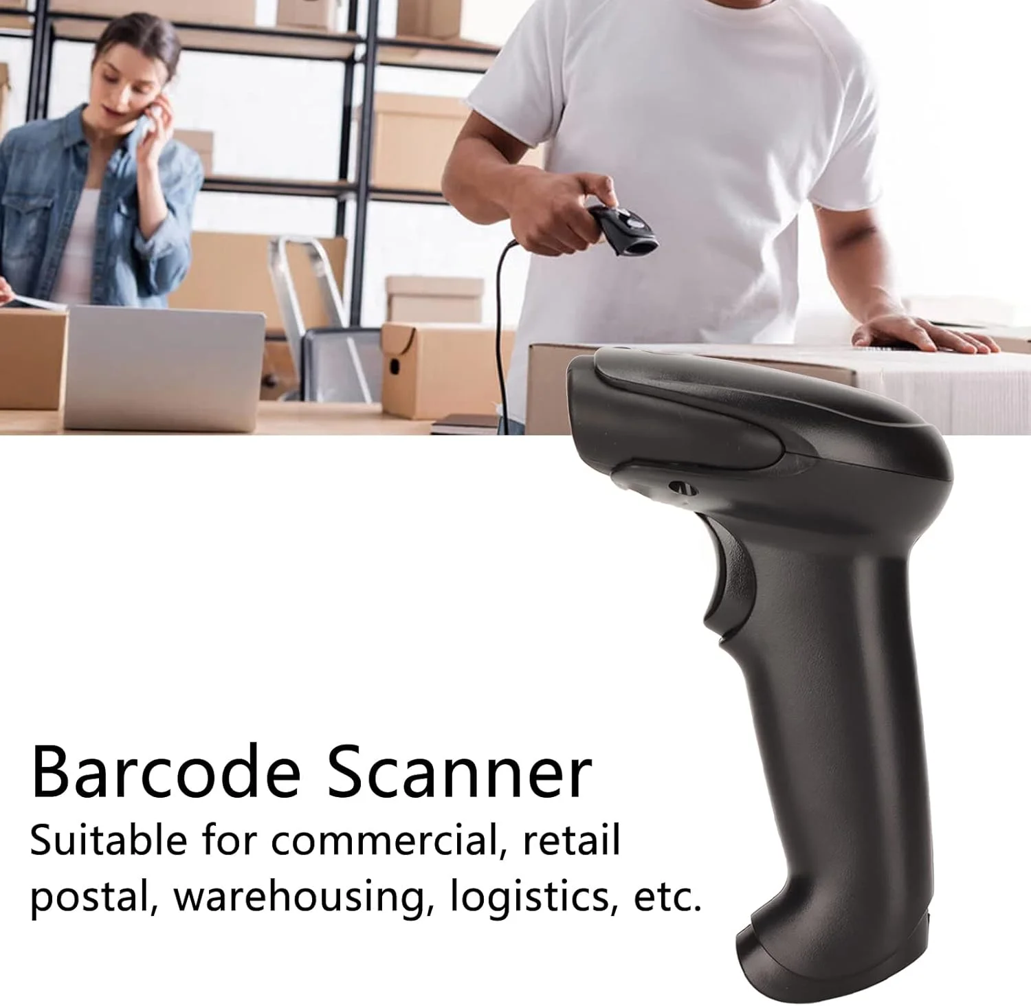 اسکنر بارکد 1D 2D، اسکنر بارکد 1D USB دستی، اسکنر بارکد سیمی ارگونومیک برای انبارداری لجستیک خرده فروشی تجاری