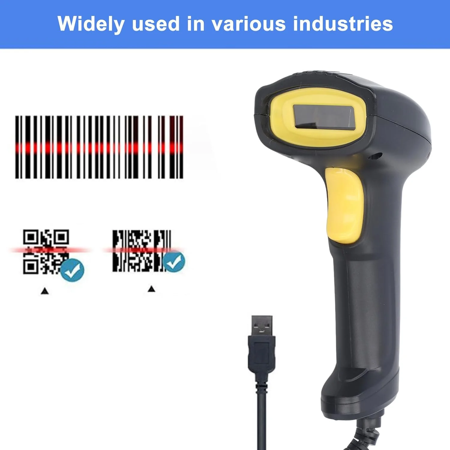اسکنر بارکد Zhjvihx، اسکنر QR 1D 2D، خواننده دستی سیمی USB، اسکن سریع و دقیق، استفاده آسان، همه کاره، برای سیستم عامل های Android IOS OS X