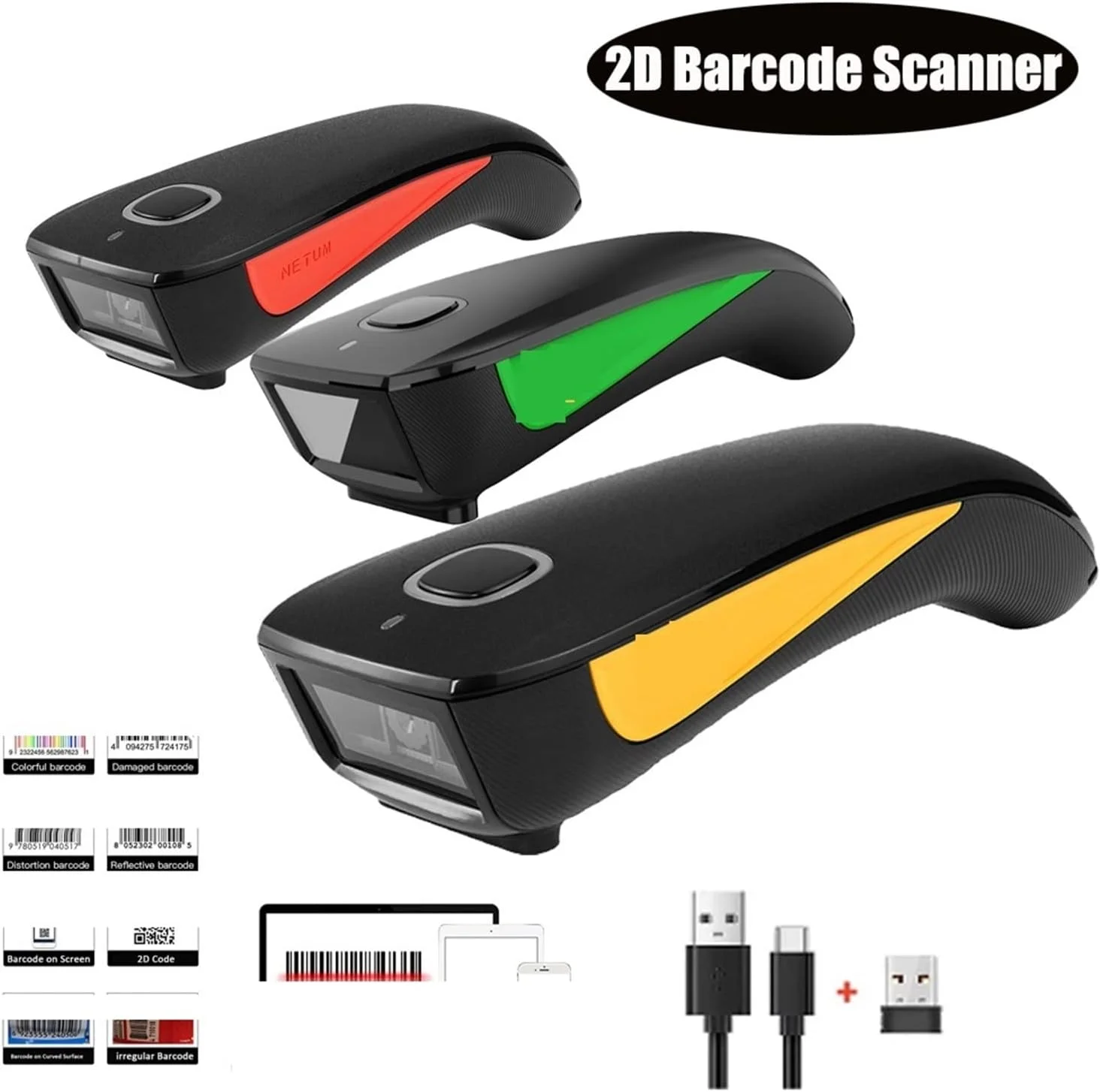 اسکنر بارکد VESLFG اسکنر بارکد بی سیم دستی 1D 2D QR بارکد خوان مینی جیبی C750 C740 C990 برای پرداخت موبایلی فروشگاه (Hba-c740 1d)