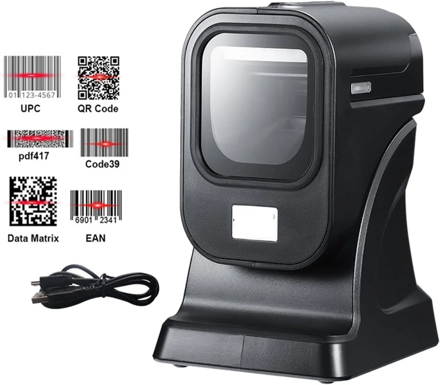 اسکنر بارکد ERTUUYD، اسکنر بارکد پلتفرم دسکتاپ، همه جهته، USB سیمی، هندزفری، بارکد خوان 2D، POS تخت، اسکن خودکار حسگر (RS232)