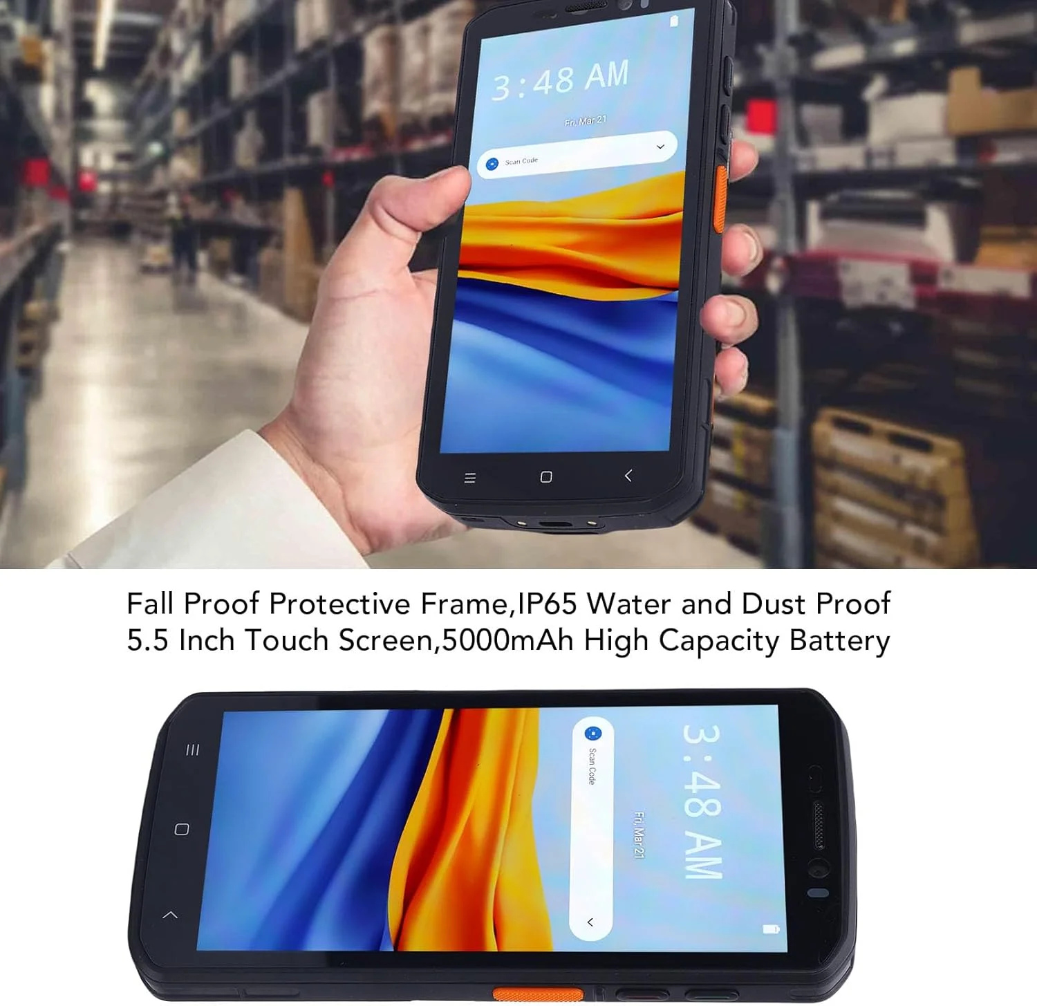 اسکنر بارکد NFC Annadue، بارکد خوان بلوتوثی NFC 1D 2D QR برای اندروید 14، 4G LTE، 2.4G 5G WIFI، صفحه لمسی 5.5 اینچی، 4 گیگابایت رم 64 گیگابایت رام، چراغ قوه