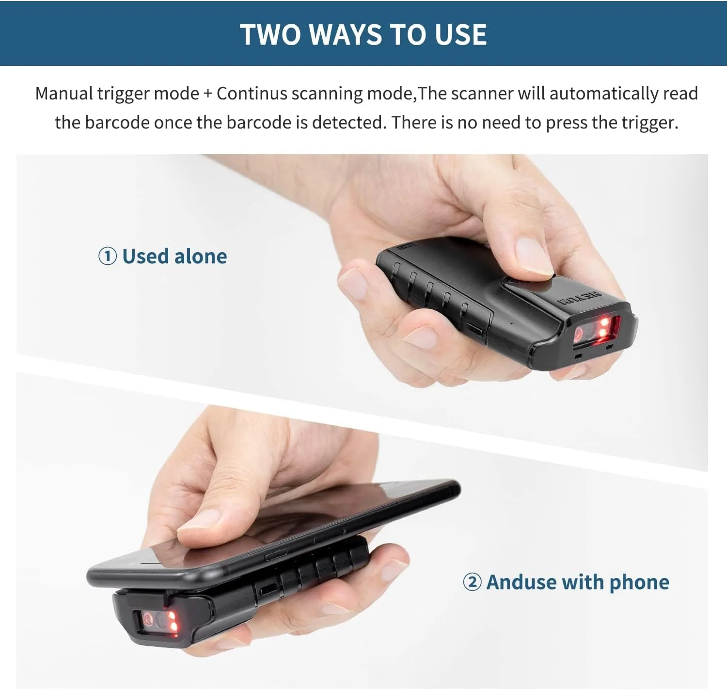 اسکنر بارکد دوبعدی بلوتوثی KASTWAVE مدل E800، اسکنر بارکد QR قابل حمل کوچک 3 در 1، اسکن تفنگی بیسیم خودکار با گیره پشتی، مناسب برای انبارداری، سیستم POS، سازگار با تبلت، iOS، اندروید، ویندوز و MacOS اسکنر بارکد دوبعدی بلوتوثی KASTWAVE مدل E800، اسکنر بارکد QR قابل حمل کوچک 3 در 1، اسکن تفنگی بیسیم خودکار با گیره پشتی، مناسب برای انبارداری، سیستم POS، سازگار با تبلت، iOS، اندروید، ویندوز و MacOS