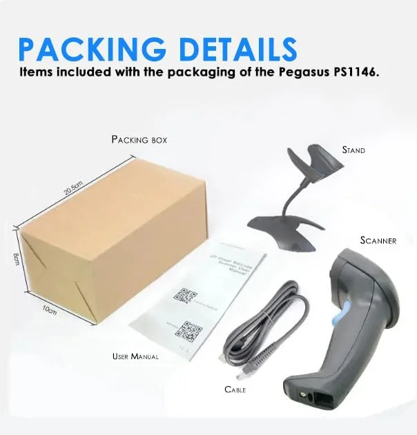 اسکنر بارکد لیزری تک بعدی دستی پگاسوس USB به RS232 با سیم برای سوپرمارکت برای سیستم POS، با پایه، رنگ: مشکی - PS1146-AABAA0 اسکنر بارکد لیزری تک بعدی دستی پگاسوس USB به RS232 با سیم برای سوپرمارکت برای سیستم POS، با پایه، رنگ: مشکی - PS1146-AABAA0