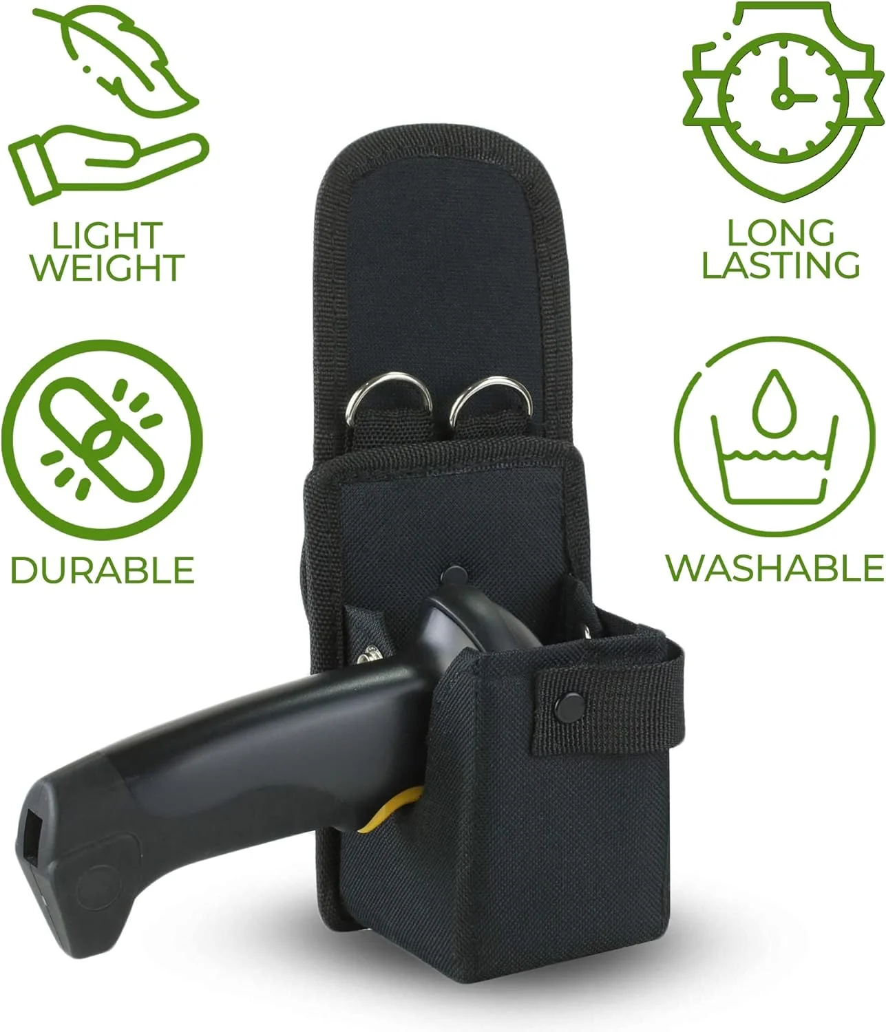 هولستر بی سیم اسکنر e-Holster (کوچک) | کیف نایلونی بالستیک برای اسکنر بارکد 1D و 2D | گیره کمربند، حلقه کمربند، بند شانه | مناسب برای اسکنر زبرا DS2208/8108/8100/4600/2200