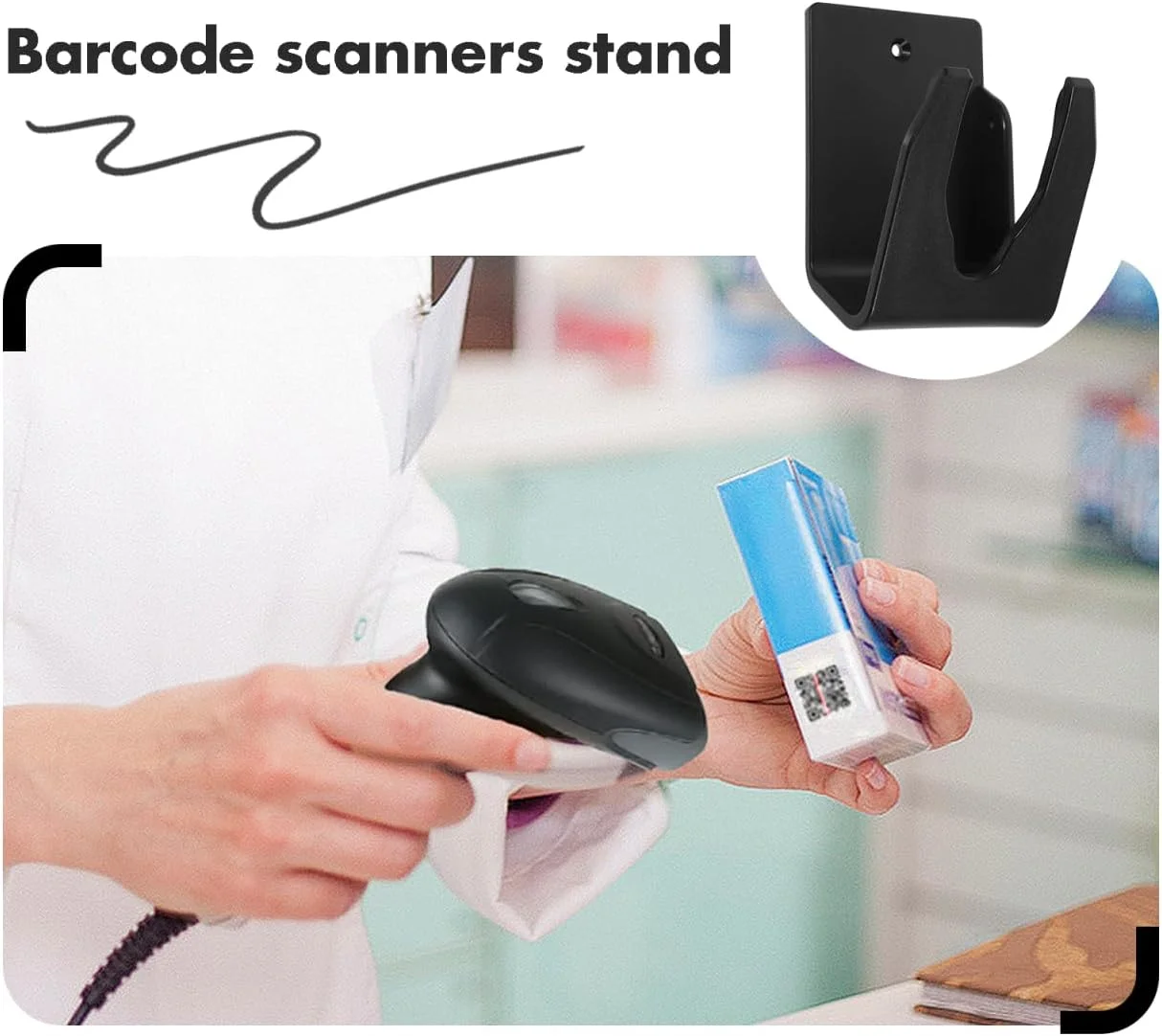 TEHAUX 1 ست نگهدارنده اسکنر برای اسکنر بارکد، آویز اسکنر، نگهدارنده دیواری اسکنر، پایه نگهدارنده اسکنر بارکد برای اسکنر نماد، نگهدارنده اسکنر دستی پلاستیکی