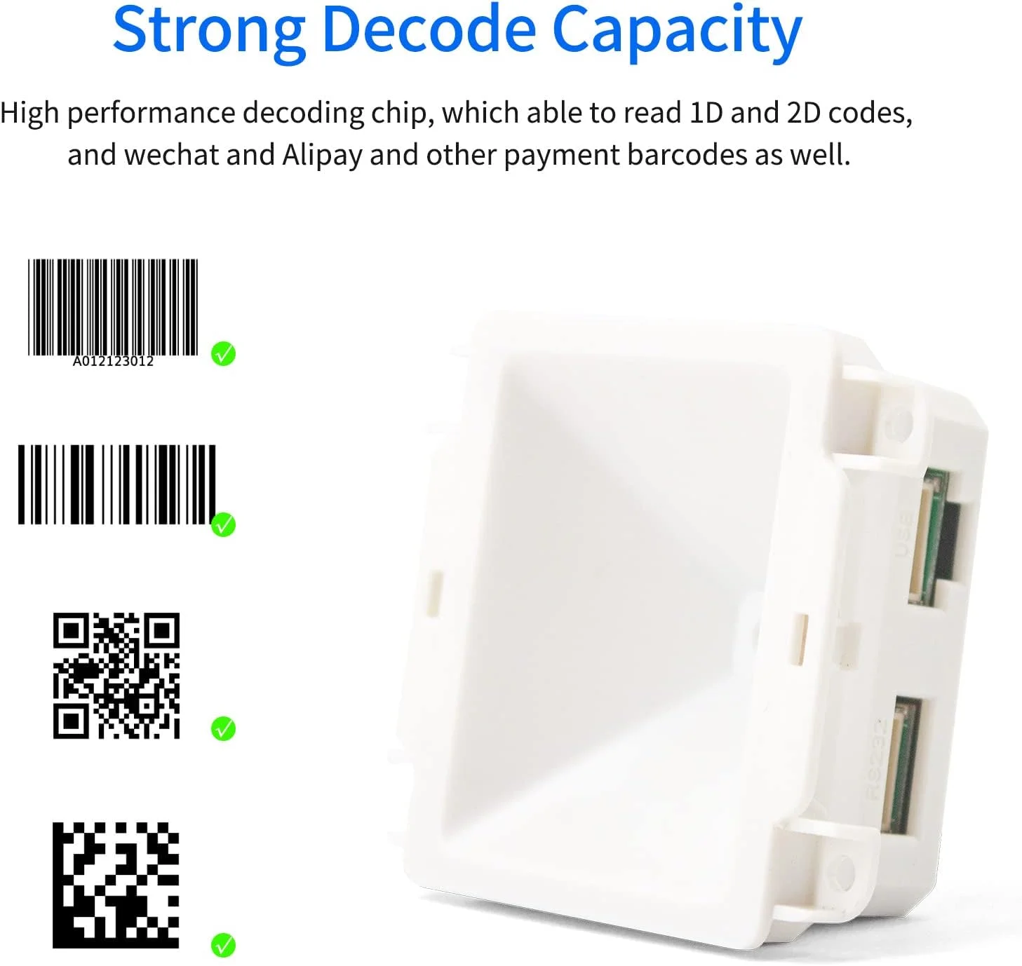 ماژول اسکنر بارکد 1D 2D تعبیه شده، ماژول خواننده کد QR، اتصال USB برای دستگاه گیت، بررسی بلیط، پرداخت موبایلی ماژول اسکنر بارکد 1D 2D تعبیه شده، ماژول خواننده کد QR، اتصال USB برای دستگاه گیت، بررسی بلیط، پرداخت موبایلی