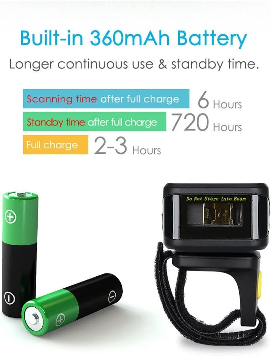 اسکنر بارکد دستی RTYUTT، اسکنر بارکد انگشتی مینی بی سیم بلوتوثی، اسکنر بارکد 1D، اسکنر 2D (اسکنر 1D)