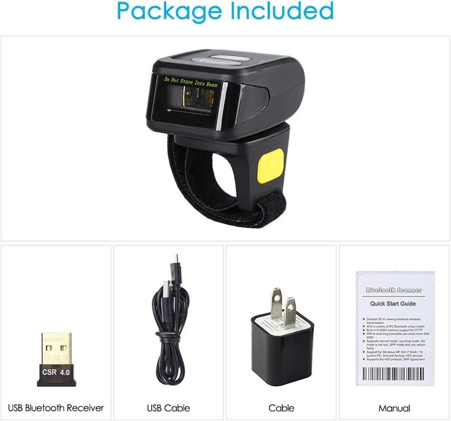 اسکنر بارکد دستی RTYUTT، اسکنر بارکد انگشتی مینی بی سیم بلوتوثی، اسکنر بارکد 1D، اسکنر 2D (اسکنر 1D)