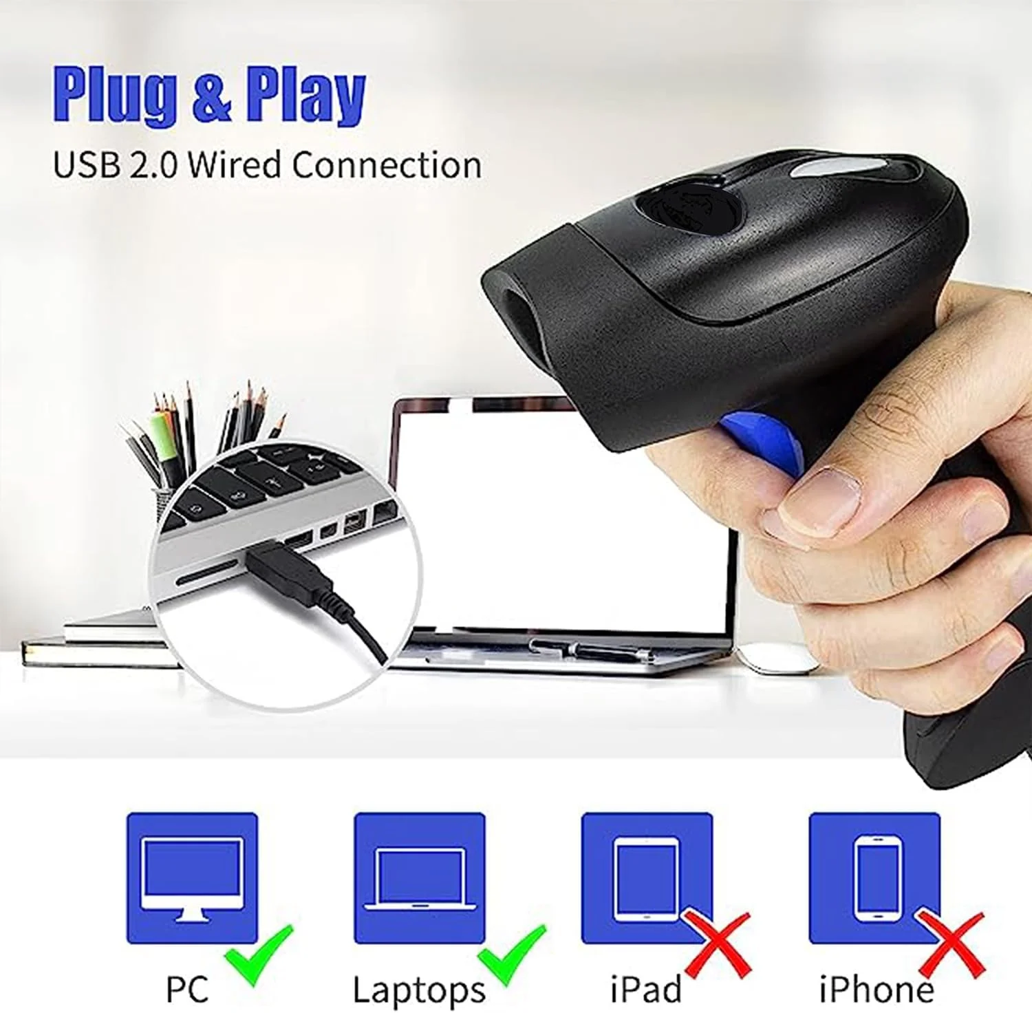 اسکنر بارکد لیزری تک بعدی USB Shreyans (سیمی)