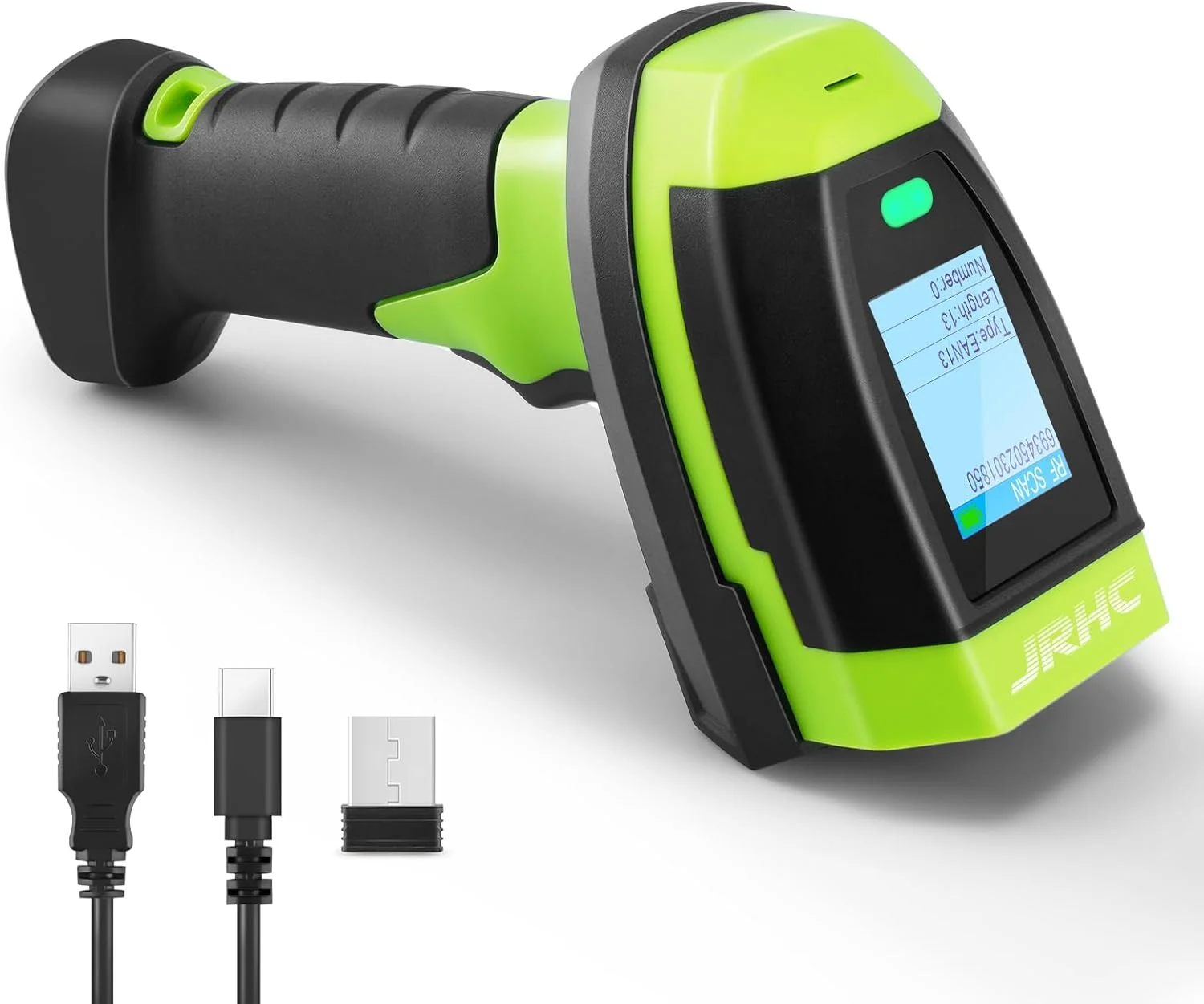 اسکنر بارکد بی سیم JRHC، اسکنر بارکد اتوماتیک 1D CCD با صفحه نمایش، بارکد خوان دستی قابل شارژ با گیرنده 2.4G، اتصال سیمی USB و بازی