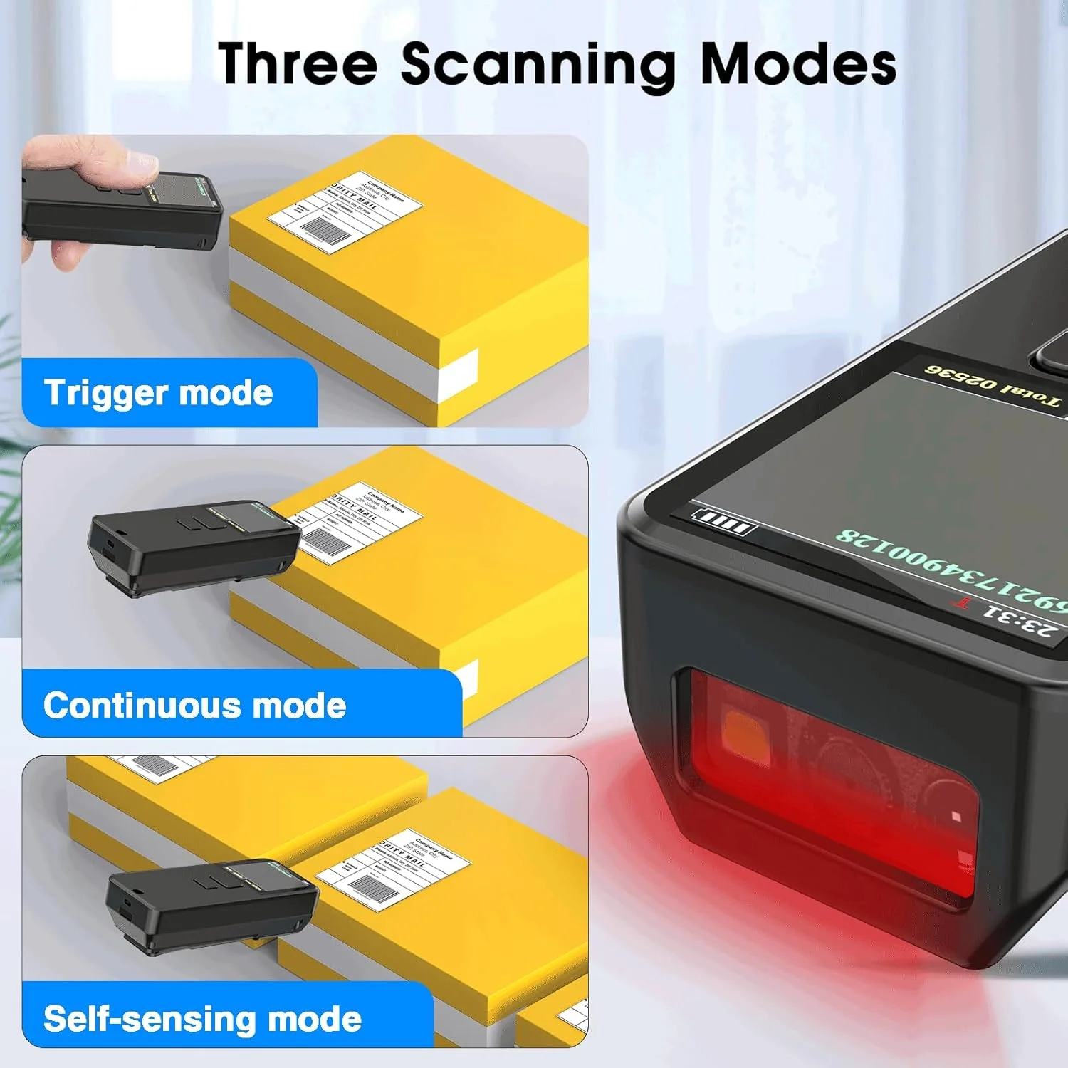 اسکنر بارکد دوبعدی بلوتوثی بی سیم Symcode، اسکنر کد QR 1D 2D خودحسگر 3 در 1 برای انبار، اسکنر بارکد قابل حمل برای PC، POS، iPad، iPhone، تبلت، iOS، Android