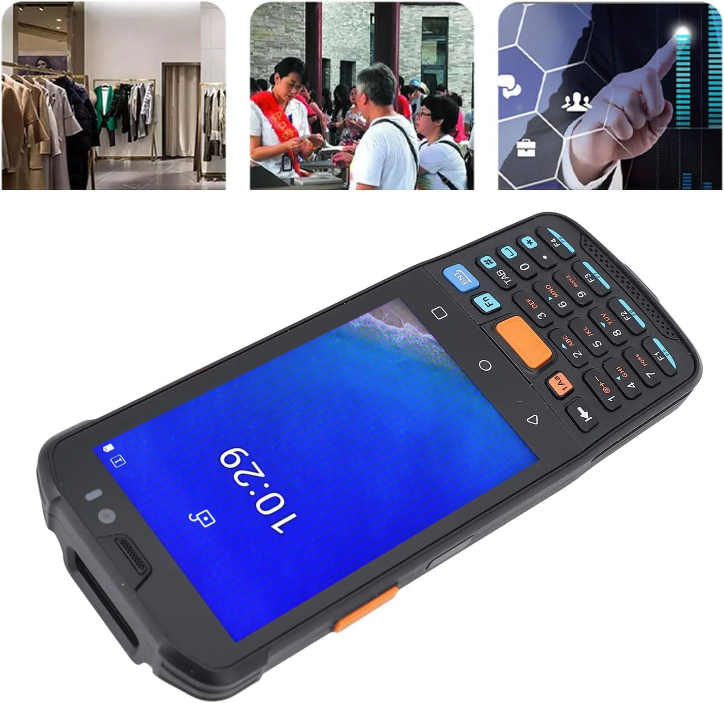 اسکنر بارکد Gearwell، ترمینال دستی و جمع‌آورنده داده با دوربین جلو 5 مگاپیکسلی و دوربین عقب 13 مگاپیکسلی، اسکنر بارکد 1D 2D 4G WiFi بلوتوث برای انبار