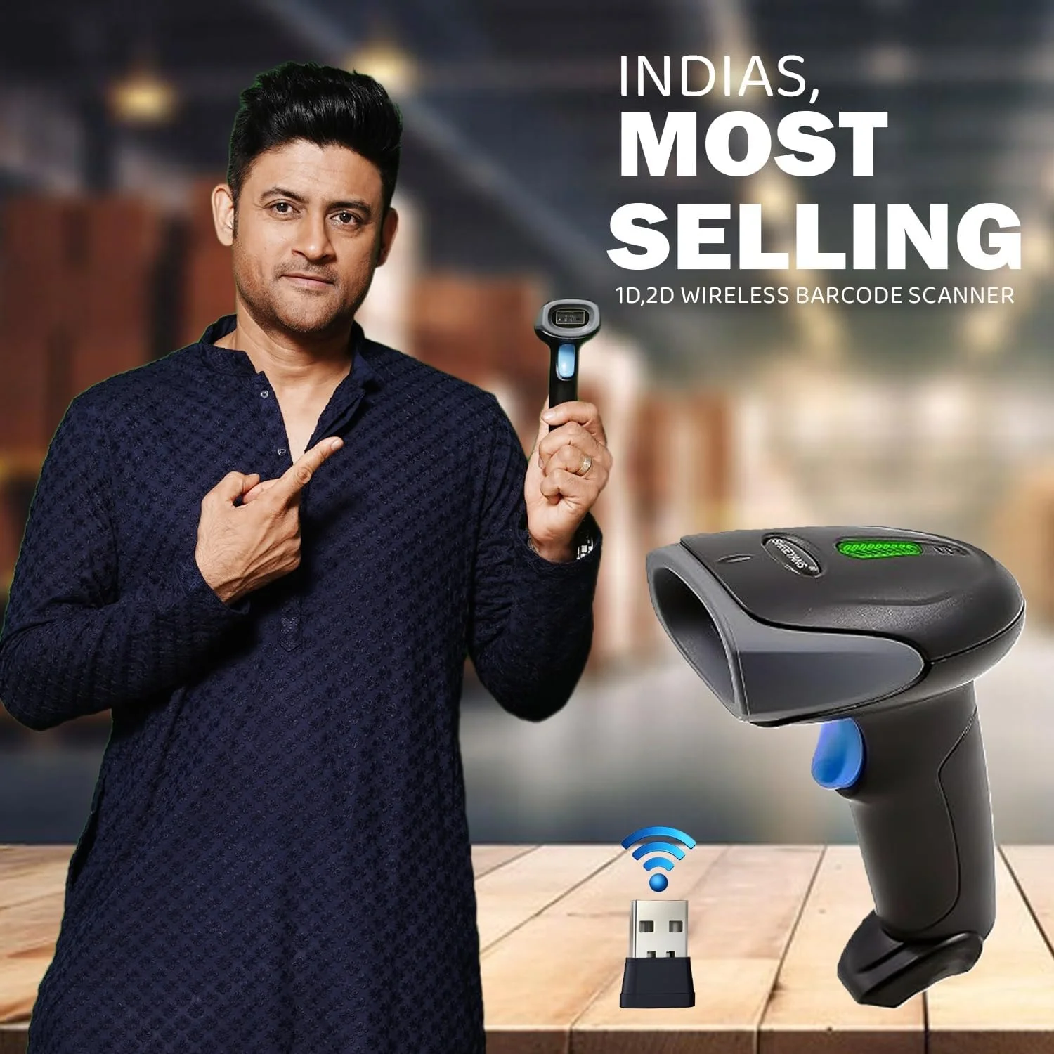 اسکنر بارکد بی‌سیم همه کاره Shreyans USB با گیرنده نانو 2.4 گیگاهرتزی برای بهترین تجربه اسکن بی‌سیم | قابلیت اسکن انواع بارکد و کد QR | پشتیبانی از اسکن سیمی