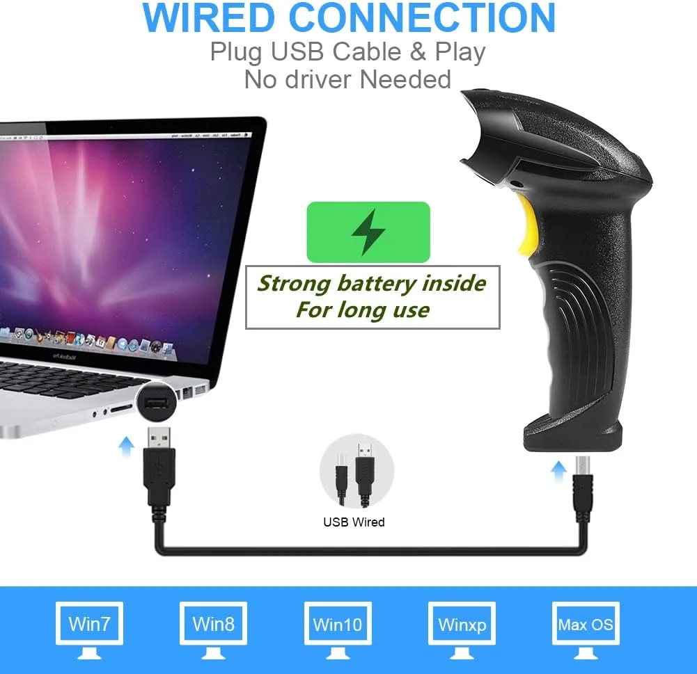 بارکد اسکنر بی سیم BASECENT، اسکنر بارکد لیزری سریع USB (Lector De Codigo De Barras)، اسکنر بارکد خوان دستی برای کتابخانه، انبار، فروشگاه