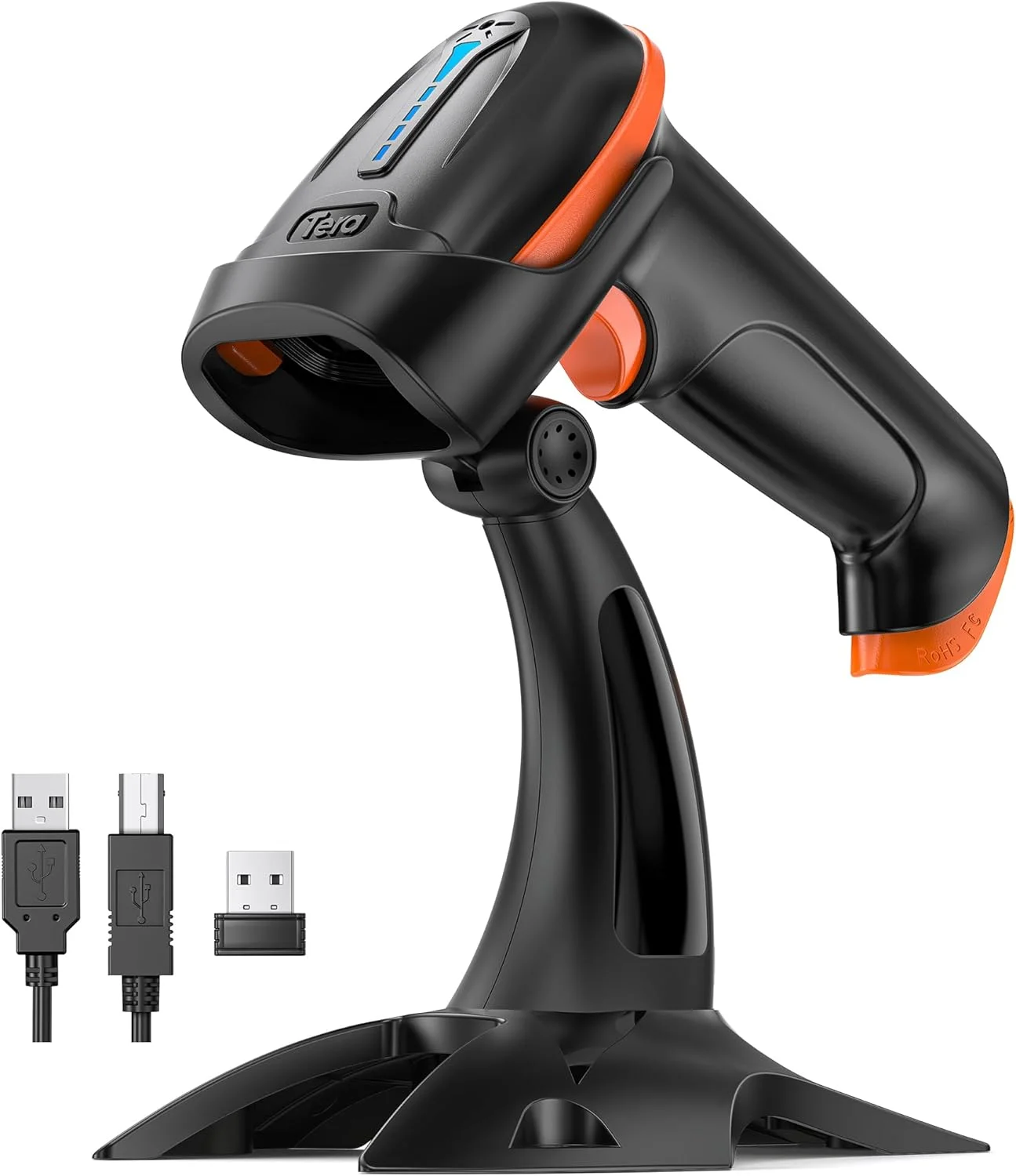 اسکنر بارکد Tera بی‌سیم 1D 2D 2-در-1 (بی‌سیم 2.4G و USB 2.0 سیمی) اسکنر بارکد QR 2D بی‌سیم تصویر CMOS بارکد خوان برای پرداخت موبایلی صفحه نمایش کامپیوتر اسکنر بارکد 2D با پایه