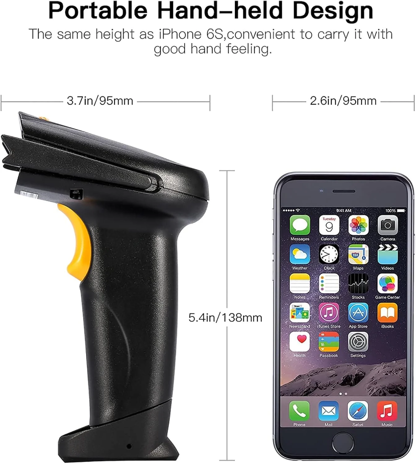 بارکد اسکنر بی سیم بارکد اسکنر 4.0 و USB سیمی USB 3.0، بارکد خوان دستی 1 بعدی ضد ضربه سازگار با تلفن، تبلت، کامپیوتر
