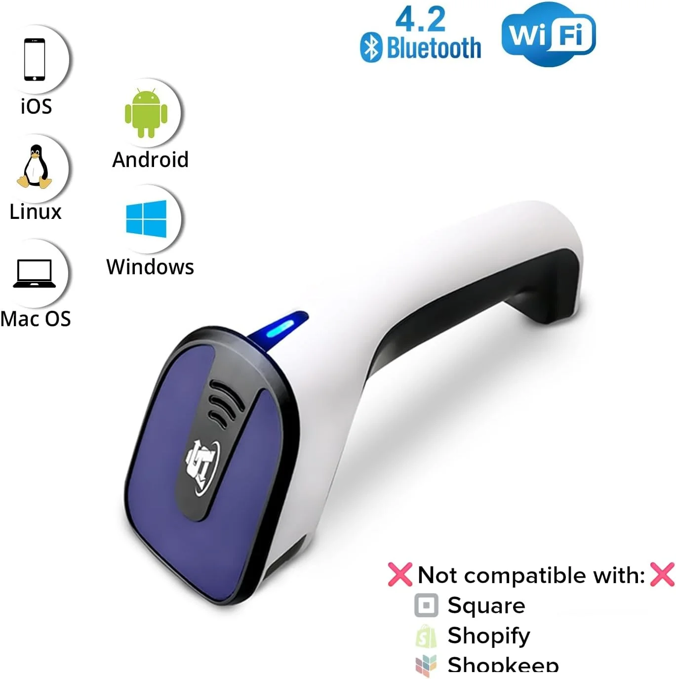 اسکنر بارکد بلوتوثی بی سیم قابل حمل ScanAvenger: اسکنرهای دستی 3 در 1 - اسکنر تفنگی 1 بعدی و 2 بعدی بی سیم و قابل شارژ برای مدیریت موجودی - بارکد خوان/QR کد خوان بی سیم، دستی، USB