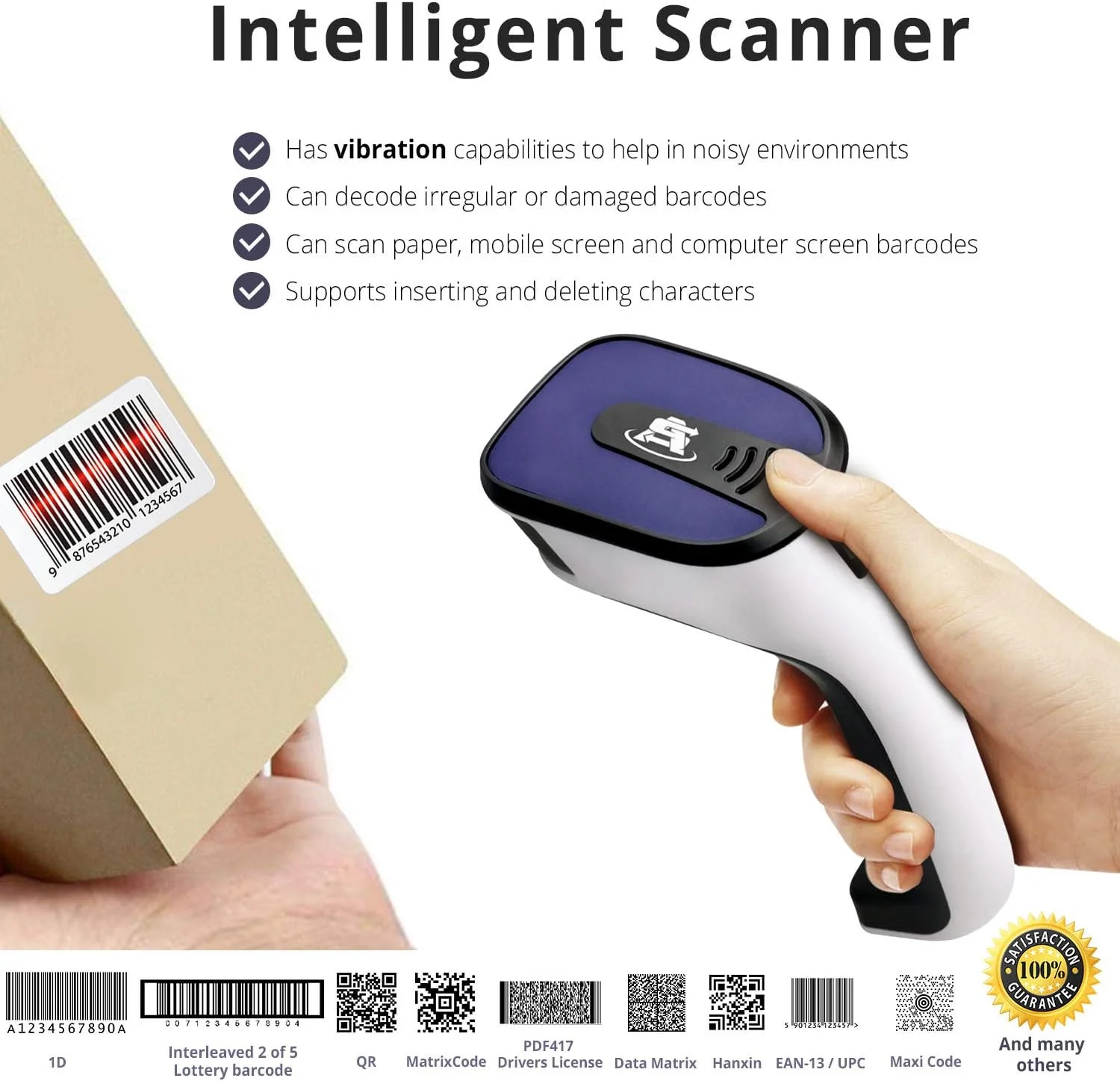 اسکنر بارکد بلوتوثی بی سیم قابل حمل ScanAvenger: اسکنرهای دستی 3 در 1 - اسکنر تفنگی 1 بعدی و 2 بعدی بی سیم و قابل شارژ برای مدیریت موجودی - بارکد خوان/QR کد خوان بی سیم، دستی، USB