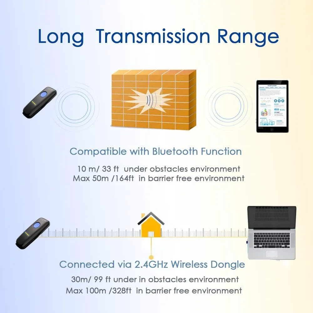بارکد خوان بی سیم NADAMOO سازگار با بلوتوث، بارکد خوان 3 در 1 بی سیم 2.4G و سیمی، اسکنر USB CCD قابل حمل، سازگار با آیفون، آیپد، اندروید، ویندوز، مک OS - آبی تیره