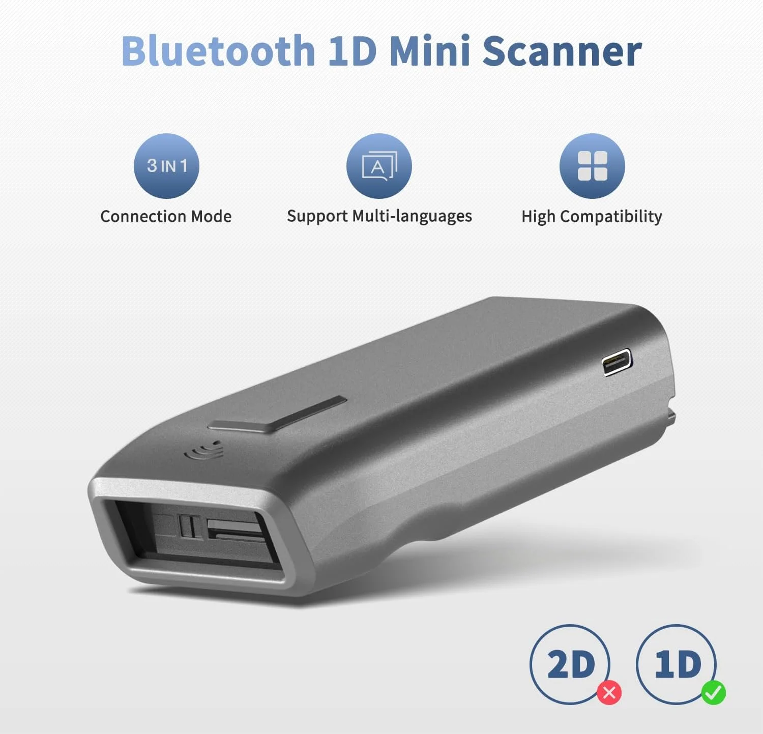 بارکد خوان بلوتوثی تک بعدی NetumScan Mini، بارکد خوان بی سیم CCD اتوماتیک 3 در 1 برای انبارداری، بارکد خوان کوچک برای POS، کامپیوتر، تبلت، آیفون، آیپد، iOS، اندروید