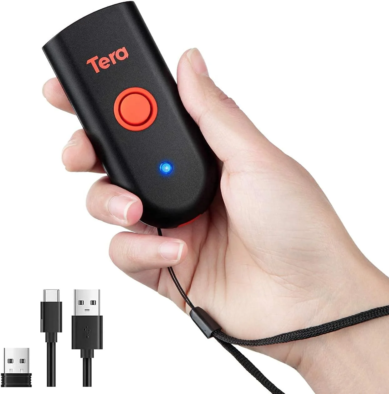 بارکد خوان بلوتوثی دو بعدی QR Tera، مینی، قابل حمل، بی سیم، بارکد خوان 3 در 1 (بی سیم 2.4G و USB سیمی و بلوتوث) برای بارکدهای دیجیتال صفحه نمایش، MAC OS، IOS، PC، تلفن