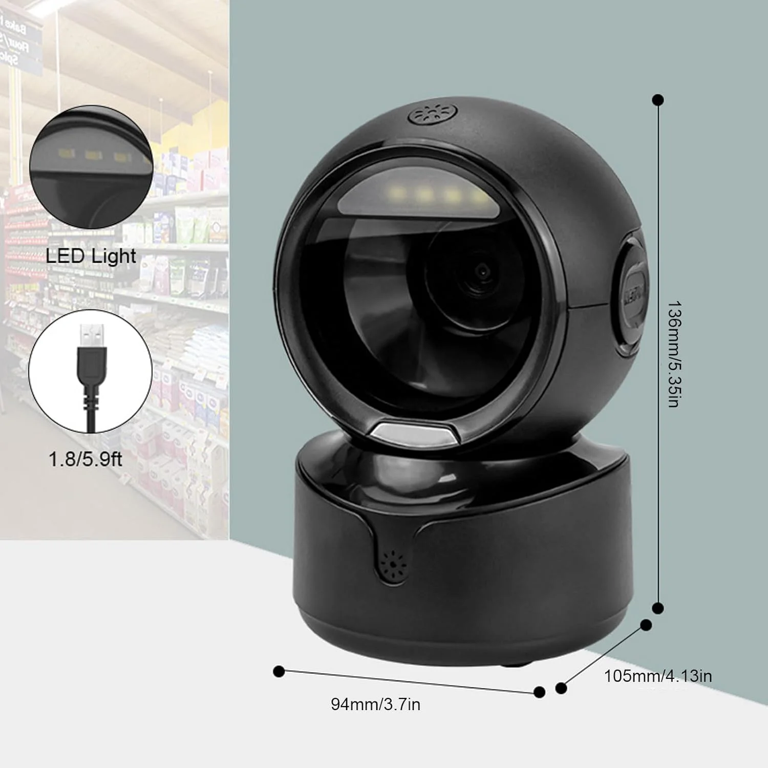 اسکنر بارکد Gearwell، بارکد خوان QR، USB سیمی 1D 2D، اسکنر رومیزی حسگر خودکار برای انبار خرده فروشی، پرداخت سوپرمارکت