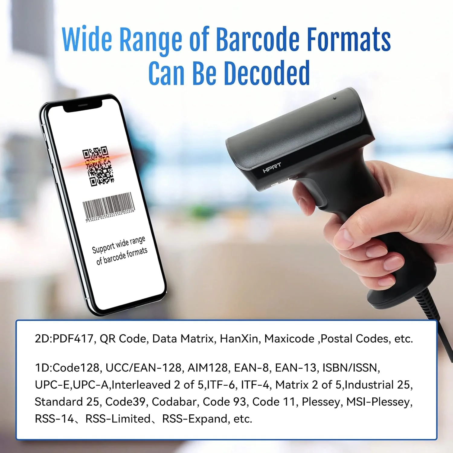 اسکنر بارکد چند منظوره HPRT، اسکنر کد QR یک بعدی و دو بعدی HPRT، دستگاه بارکد خوان دستی UPC EAN با قابلیت خواندن صفحه نمایش با اندروید، iOS، ویندوز، USB سیمی، قابل شارژ برای خرده فروشی، سوپرمارکت، انبار، کتابخانه اسکنر بارکد چند منظوره HPRT، اسکنر کد QR یک بعدی و دو بعدی HPRT، دستگاه بارکد خوان دستی UPC EAN با قابلیت خواندن صفحه نمایش با اندروید، iOS، ویندوز، USB سیمی، قابل شارژ برای خرده فروشی، سوپرمارکت، انبار، کتابخانه
