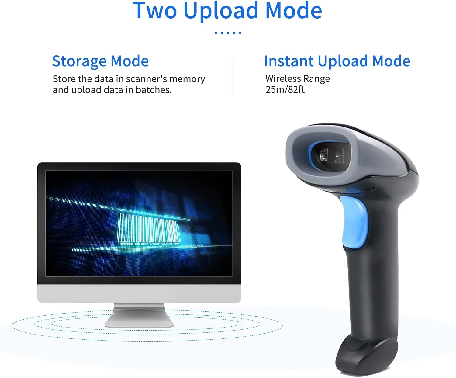 اسکنر بارکد دستی Honsto 1D/2D/QR، اسکنر بارکد بی سیم 2.4G و سیمی USB سازگار با ویندوز، مک، لینوکس برای سوپرمارکت، خرده فروشی، کتابخانه، لجستیک، انبار